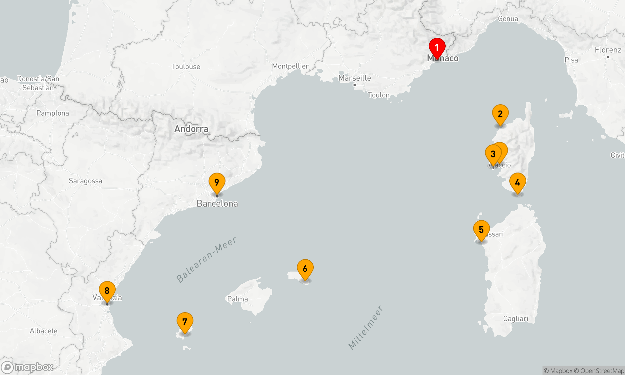 Route 8 Nächte - Korsika,  Sardinien und iberische Küsten