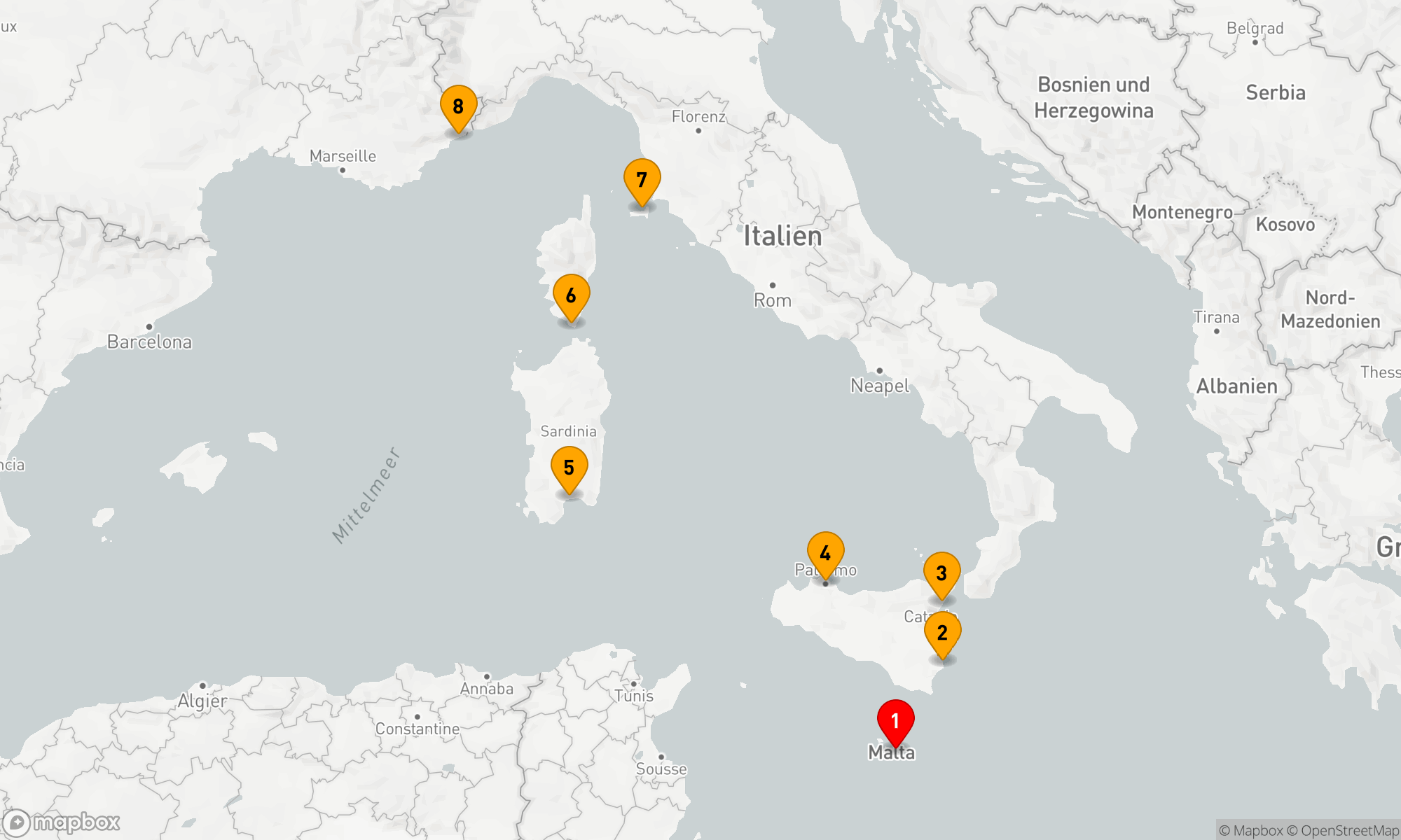 Route 7 Nächte - Die Inseln des Mittelmeers: Sizilien,  Sardinien,  Korsika und Elba – mit Smithsonian Journeys