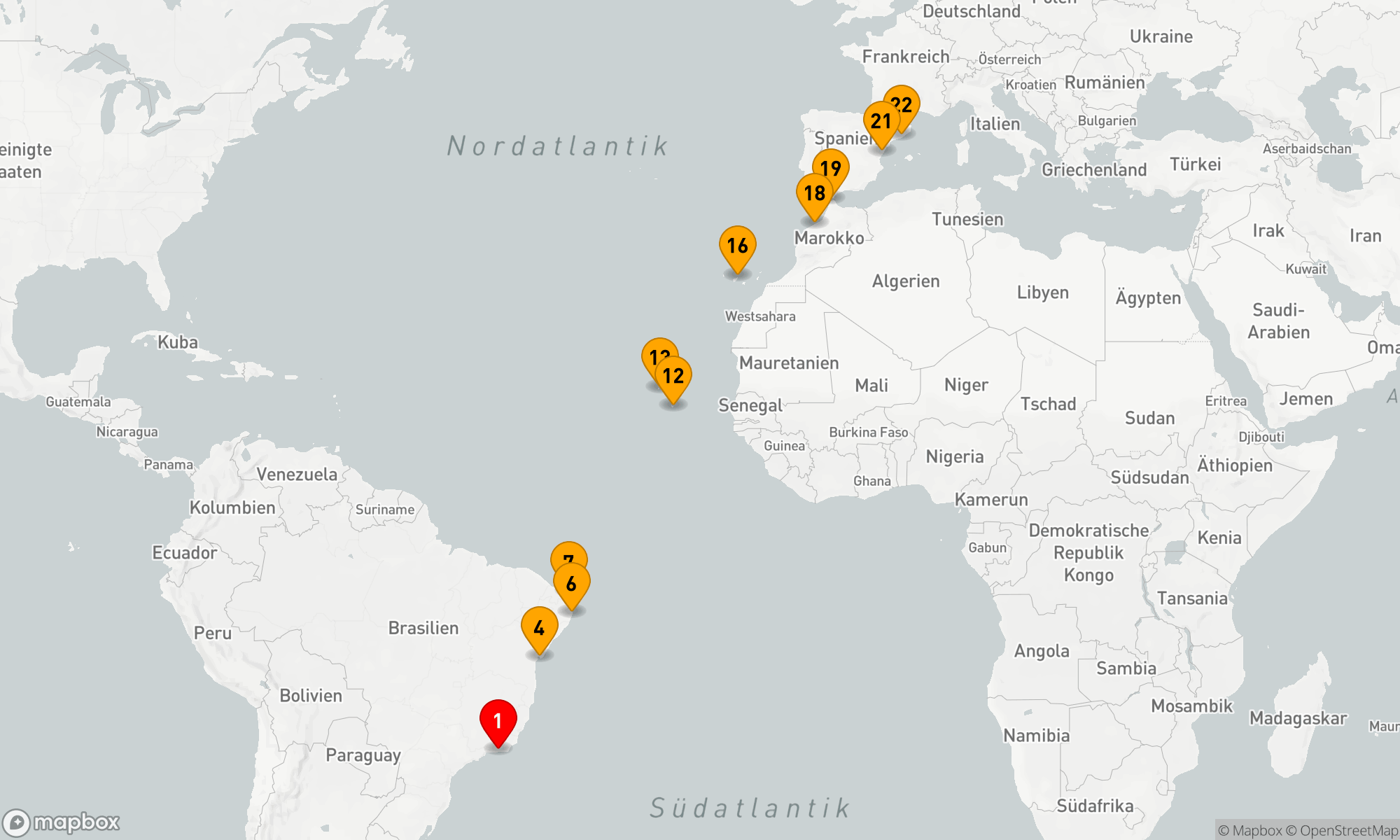 Route 21 Nächte - KREUZUNG BRASILIEN KÜSTE,  KAP VERDE & KANARISCHE INSELN