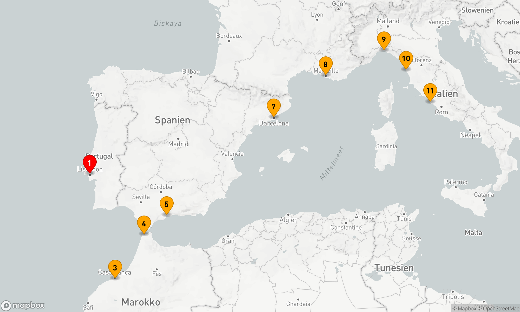 Route 10 Nächte - Mediterrane Entdeckungsreise von Lissabon nach Rom