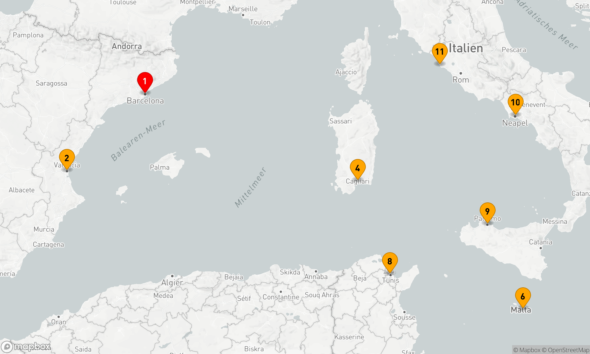 Route 10 Nächte - Mediterrane Entdeckungen: Von Katalonien bis nach Latium