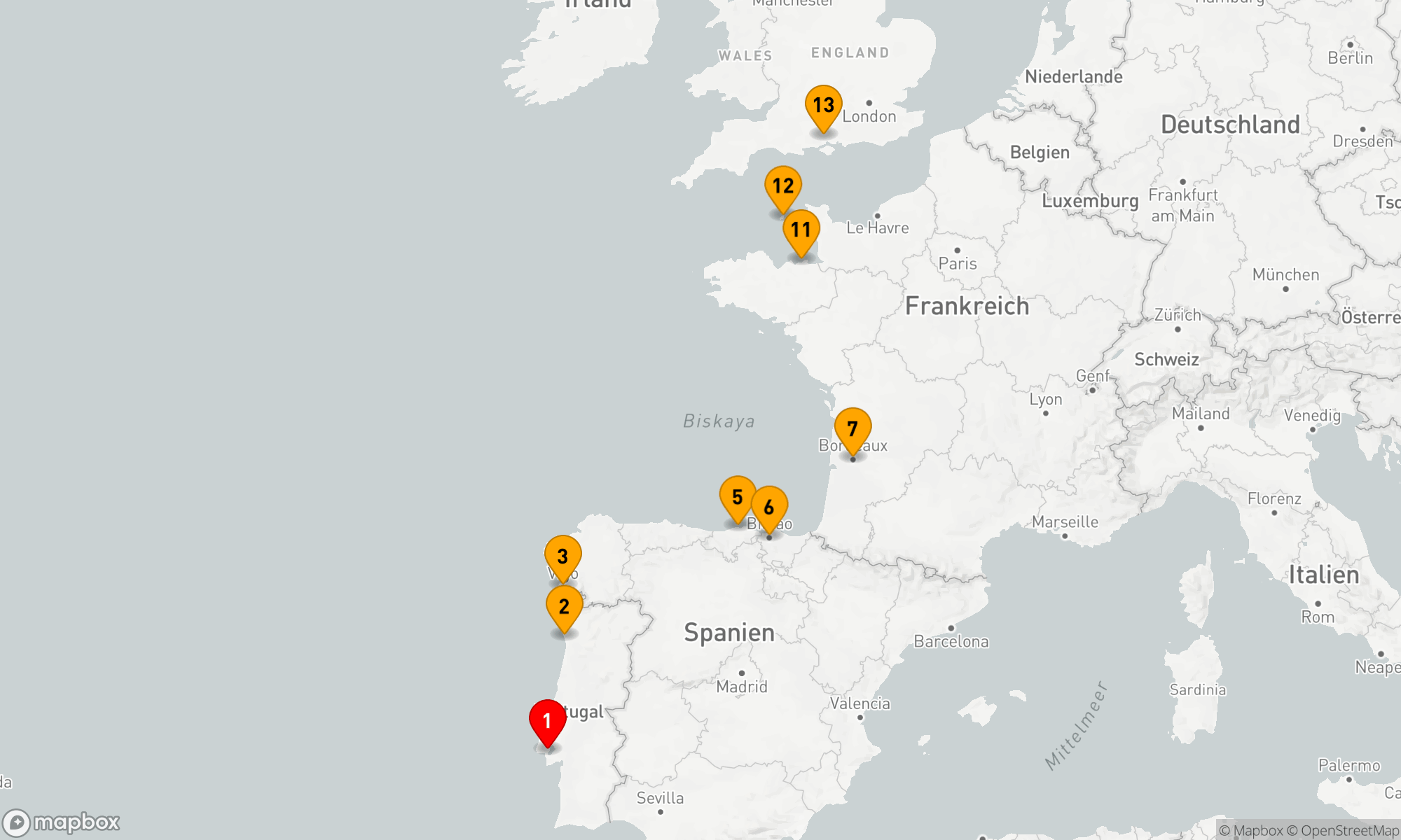 Route 12 Nächte - Wein und Wellen: Eine Reise entlang Europas Küsten
