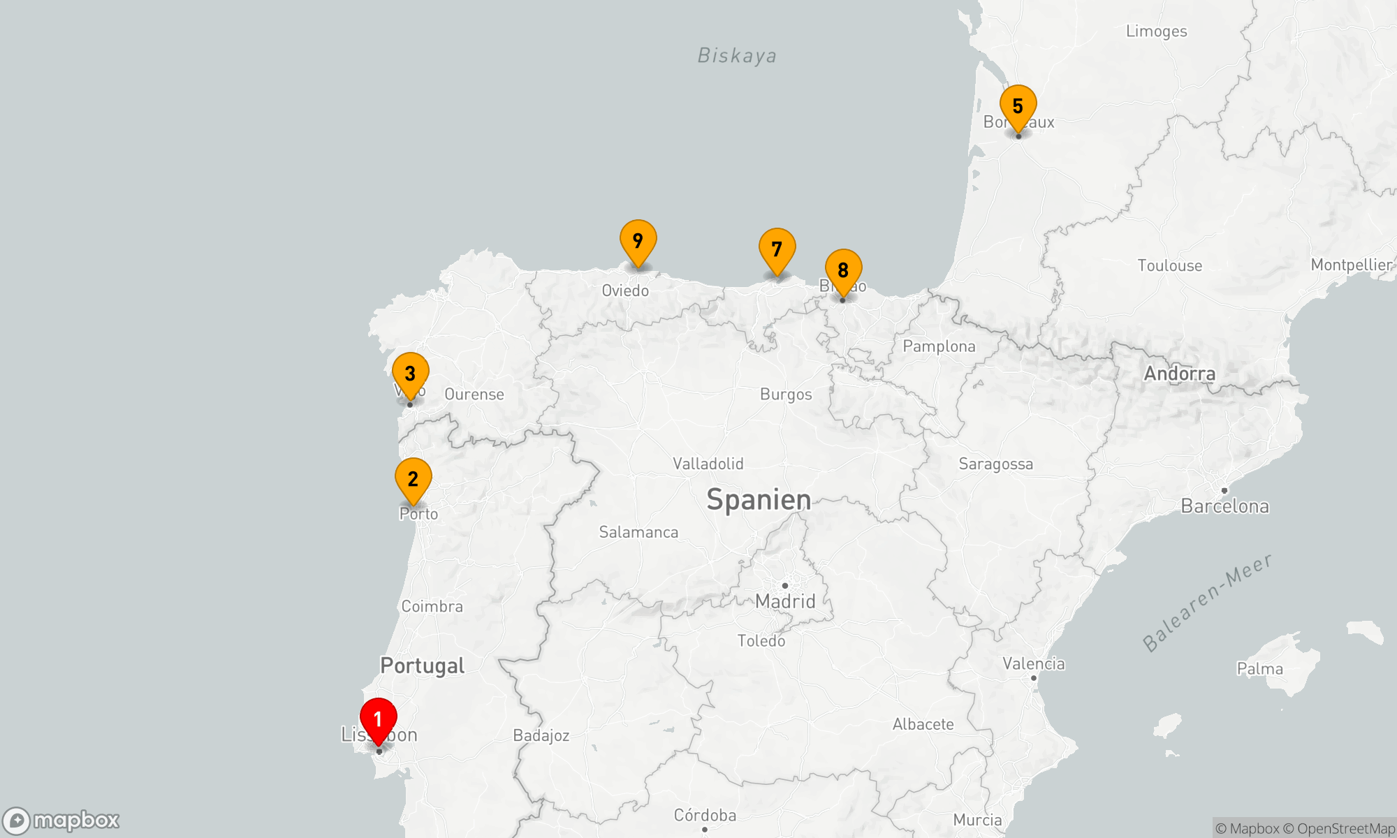 Route 10 Nächte - Atlantische Entdeckungsreise – Iberische und Französische Küstenjuwelen