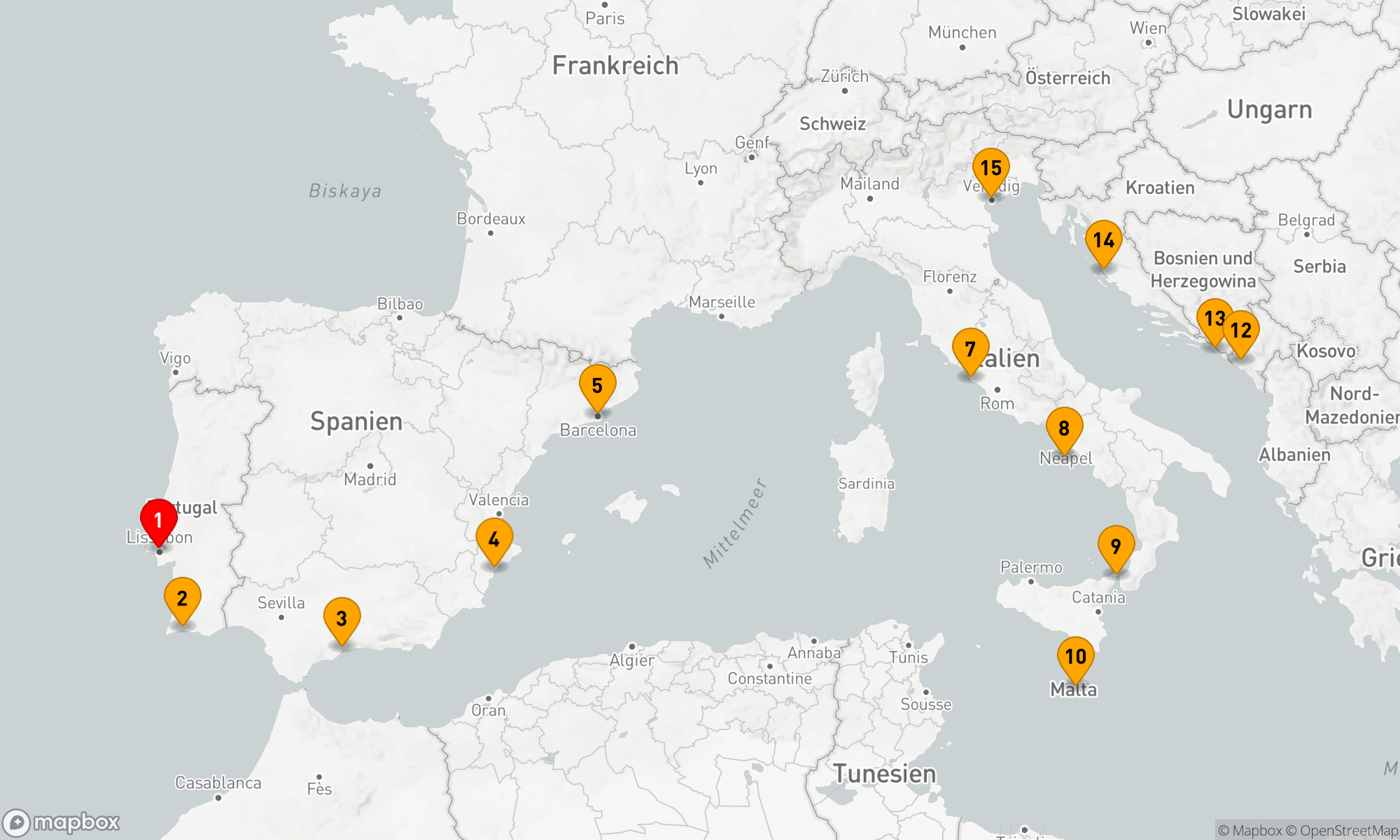 Route 14 Nächte - ATLANTIC TO ADRIATIC SEA