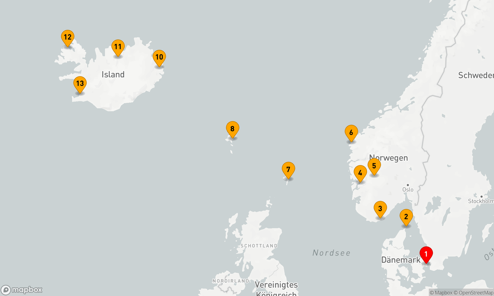 Route 12 Nächte - FJORDS,  FAROES & ICELAND