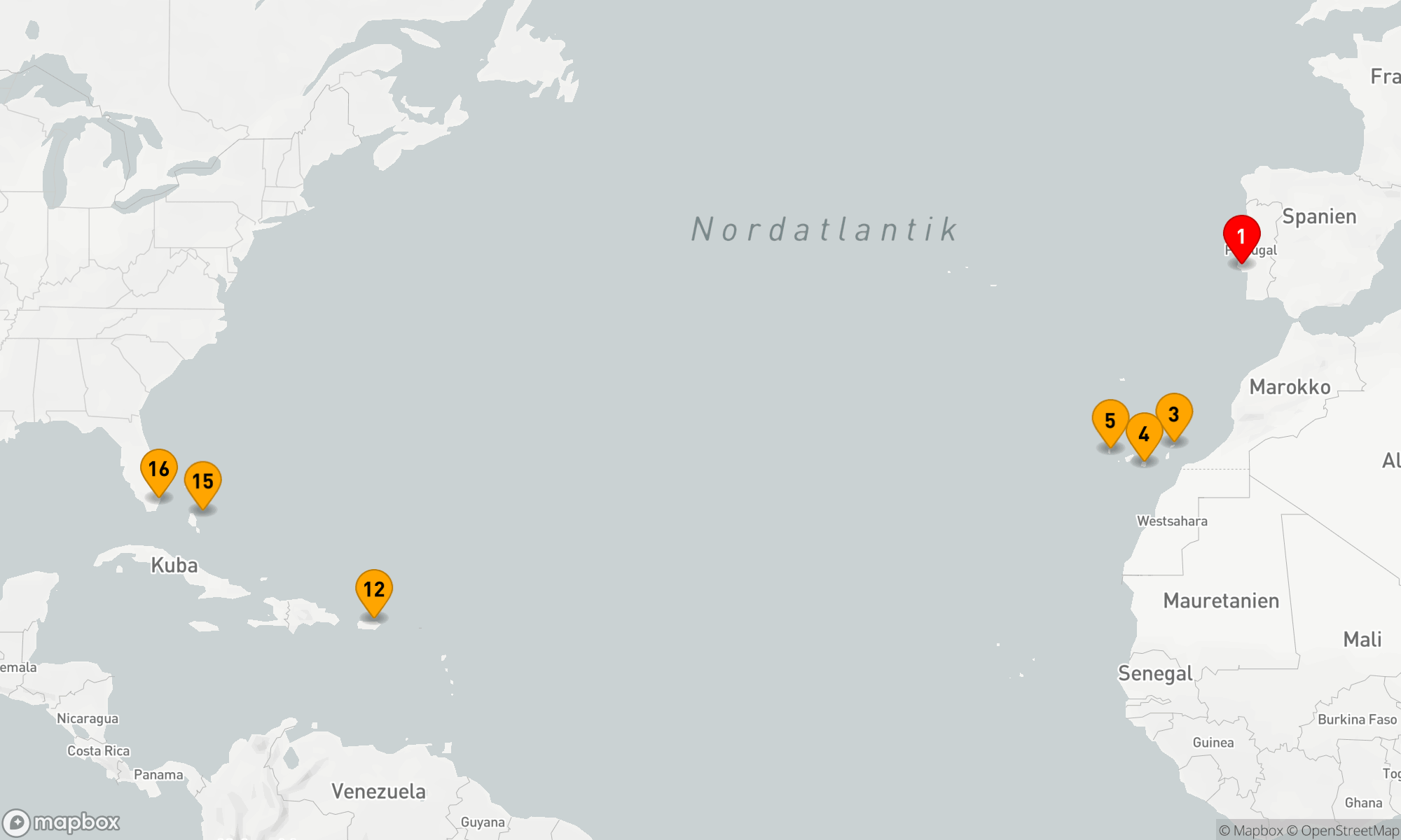 Route 15 Nächte - CANARIES TO THE CARIBBEAN