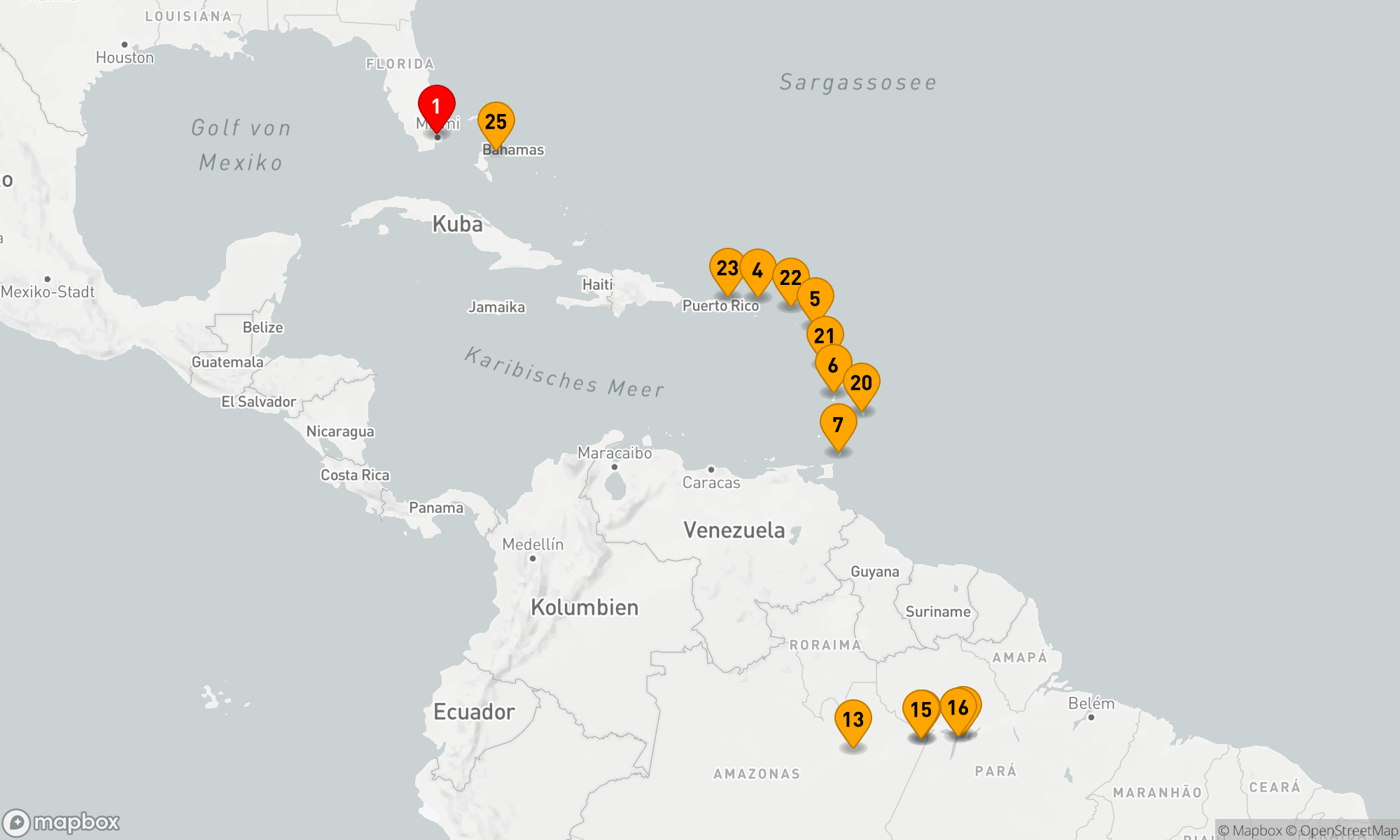 Route 25 Nächte - AMAZON & CARIBBEAN ISLES
