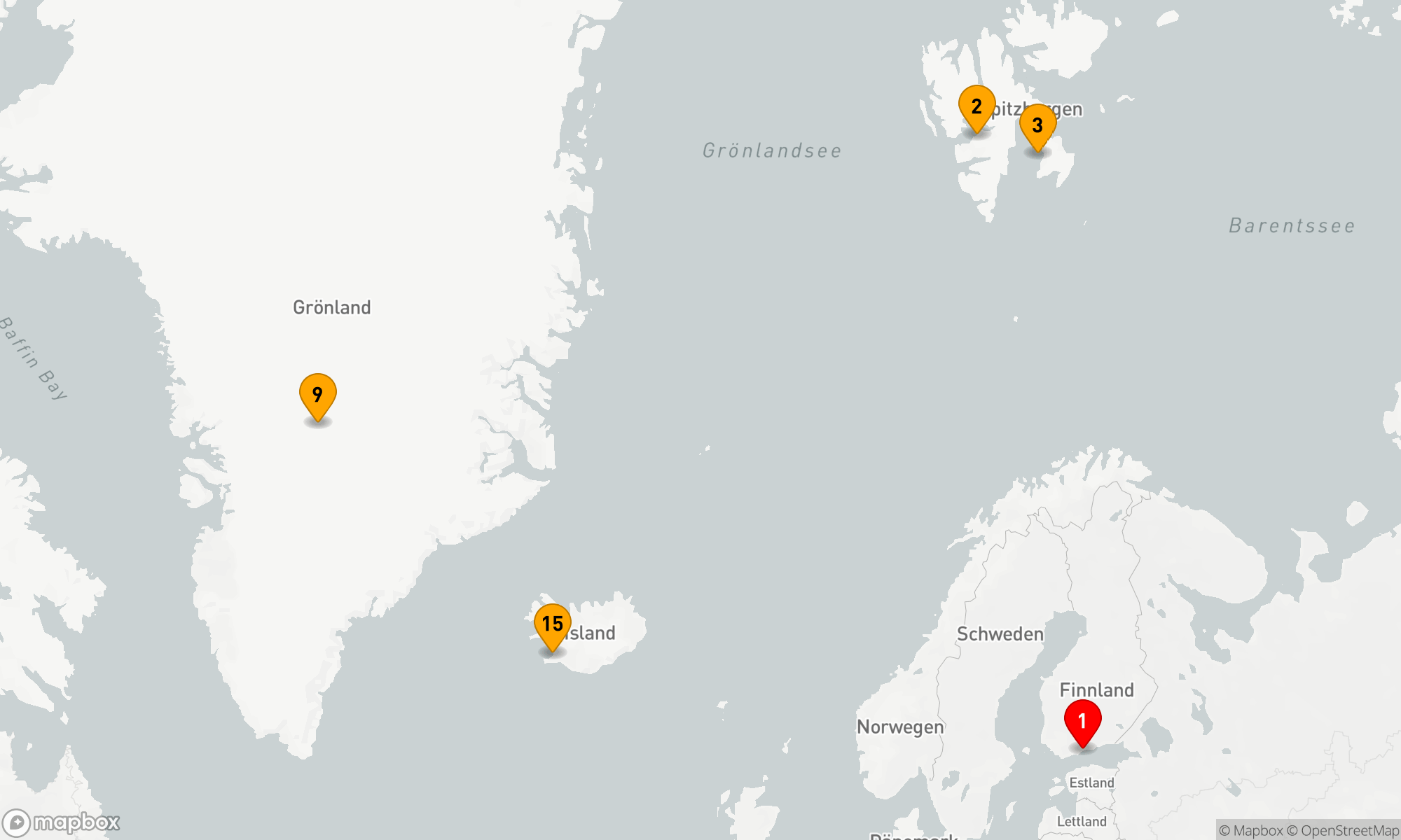 Route 14 Nächte - Drei arktische Inseln: Island,  Grönland,  Spitzbergen