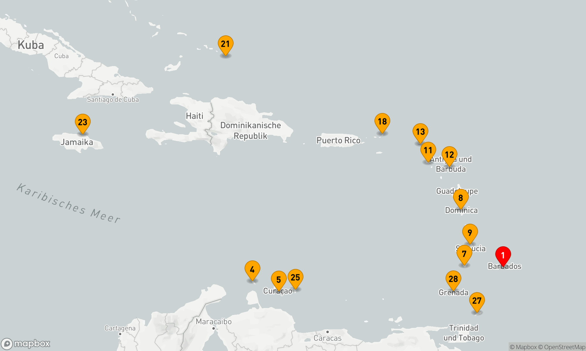 Route 28 Nächte - KARIBISCHE INSELN FLUG-KREUZFAHRT