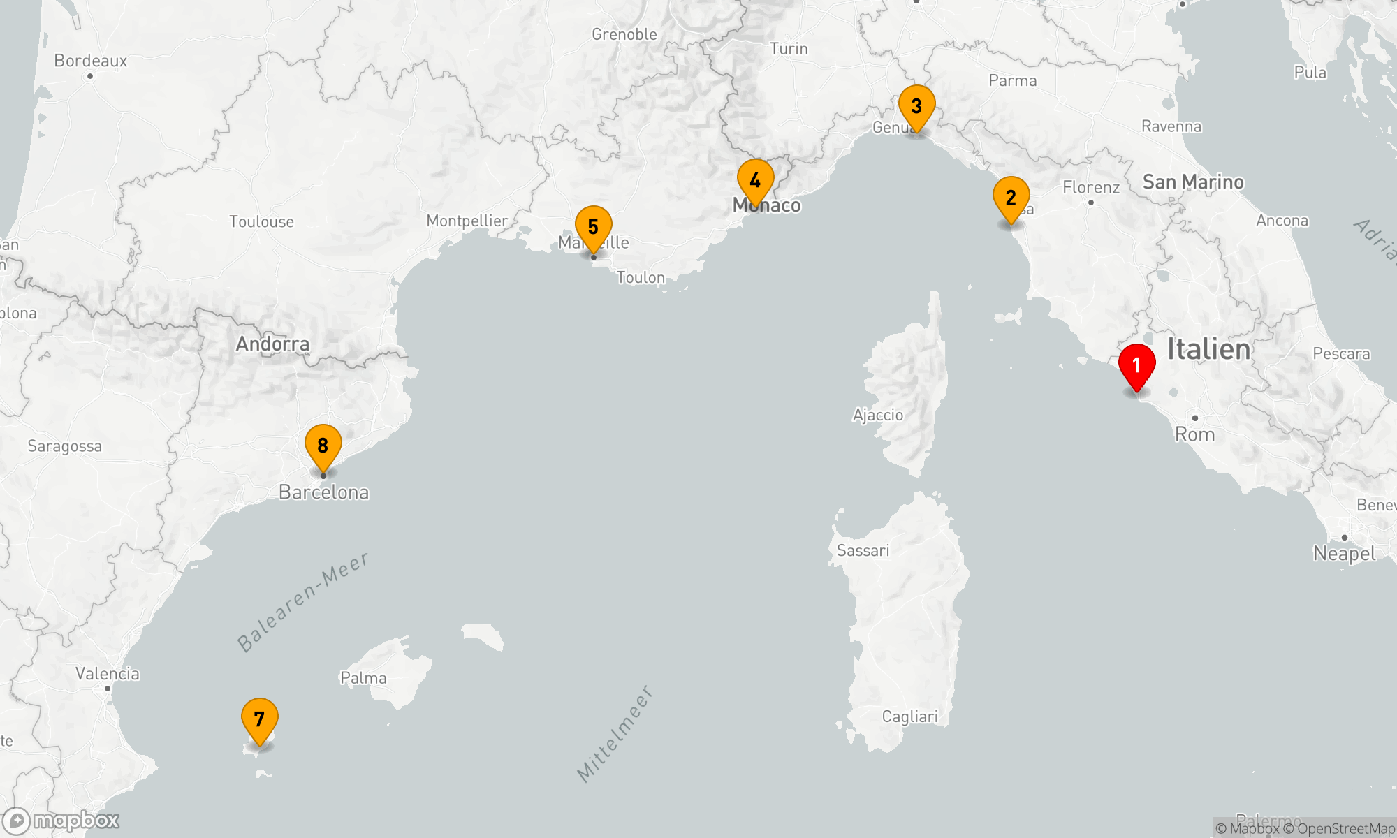 Route 7 Nächte - ITALIEN,  SPANIEN & FRANZÖSISCHE RIVIERA