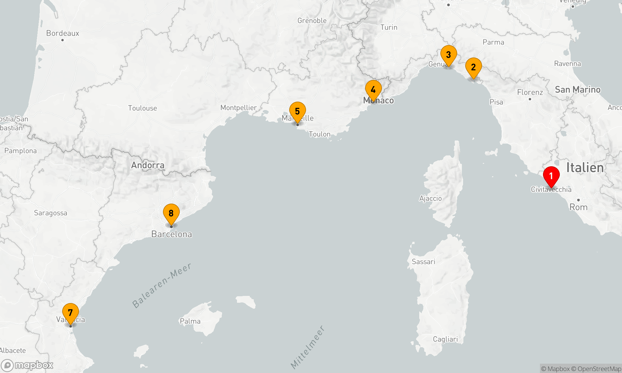 Route 7 Nächte - ITALIEN,  SPANIEN & FRANZÖSISCHE RIVIERA