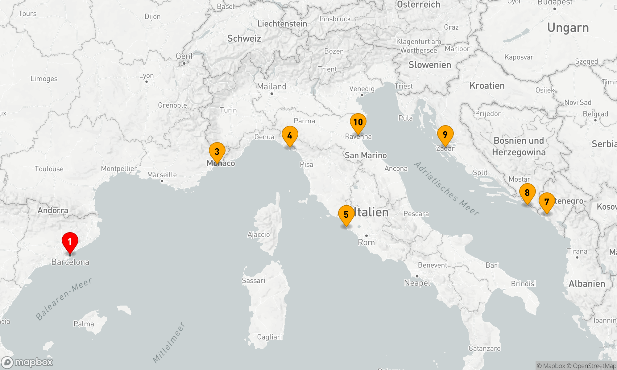 Route 9 Nächte - ITALIEN,  FRANKREICH & KROATIEN KREUZFAHRT