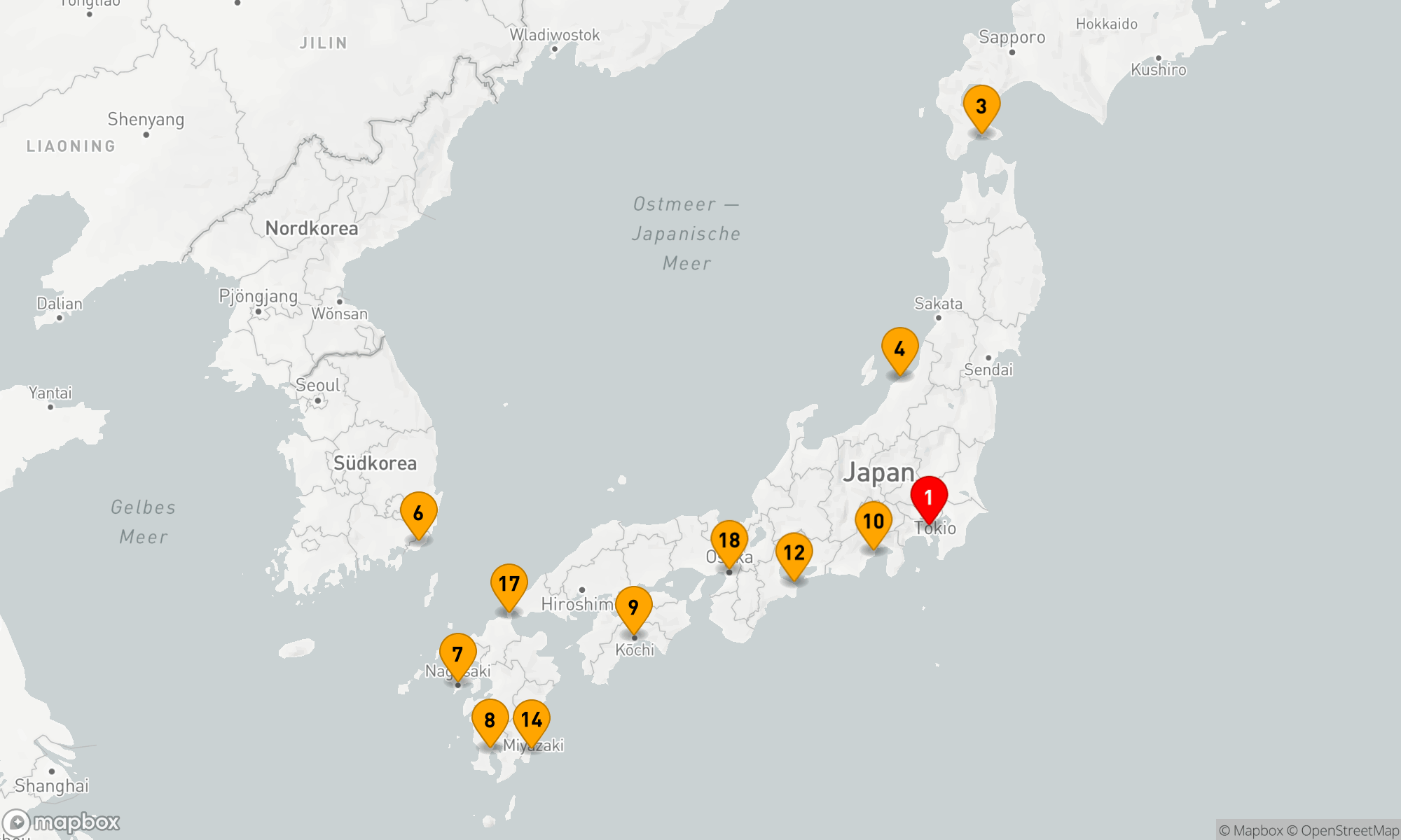 Route 19 Nächte - Großkreis Japan