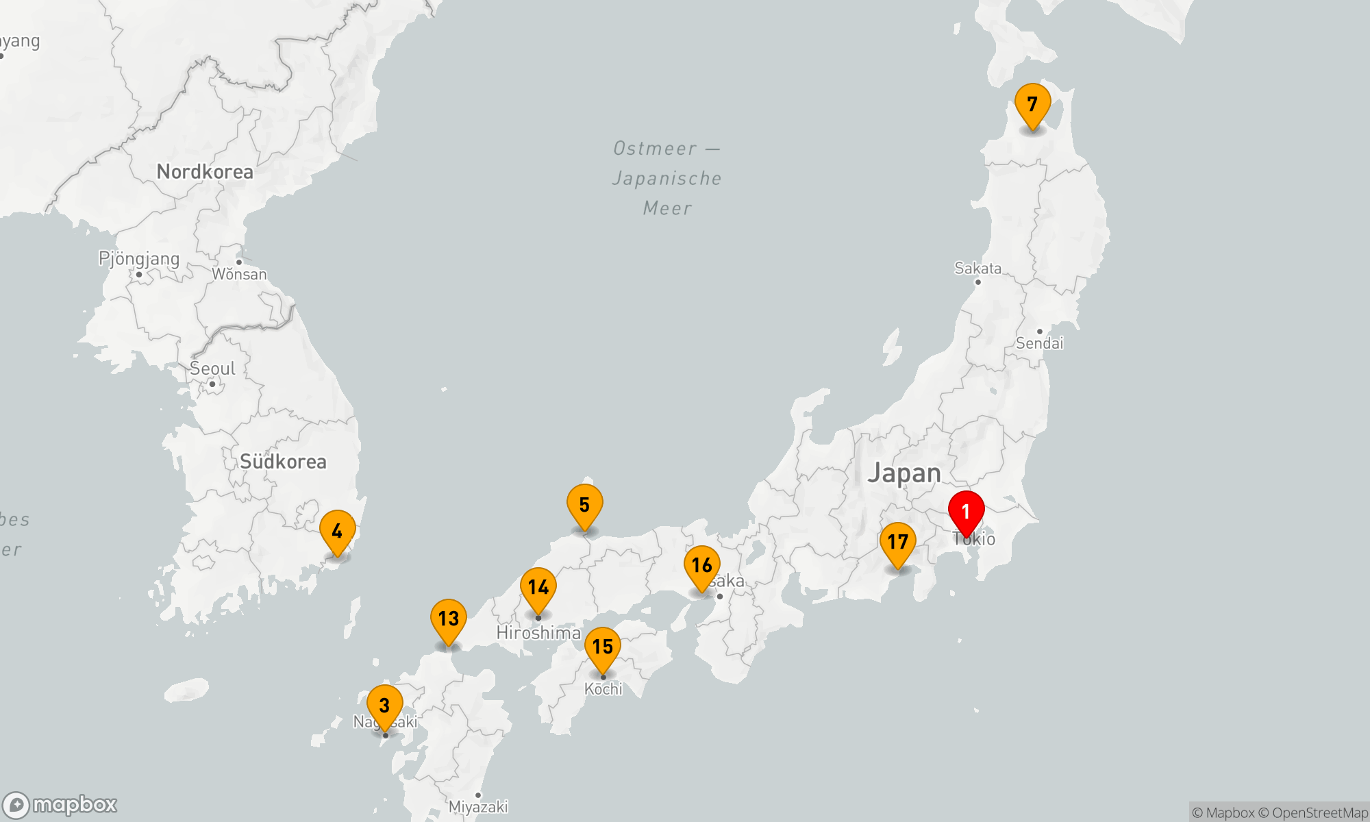 Route 17 Nächte - Großkreis Japan