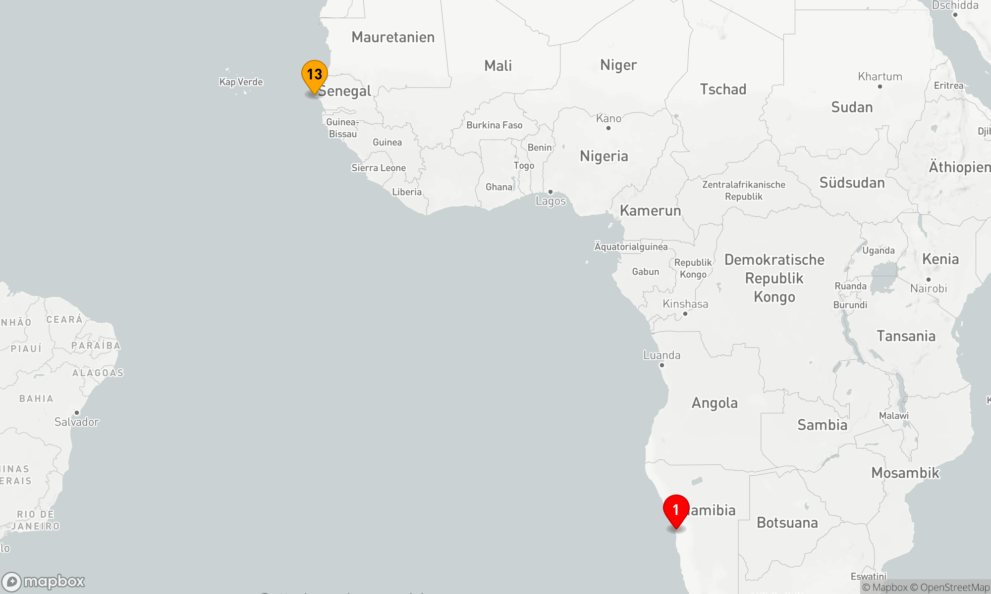 Route 12 Nächte - Ozean-Kreuzfahrt: Walvis Bay - Dakar