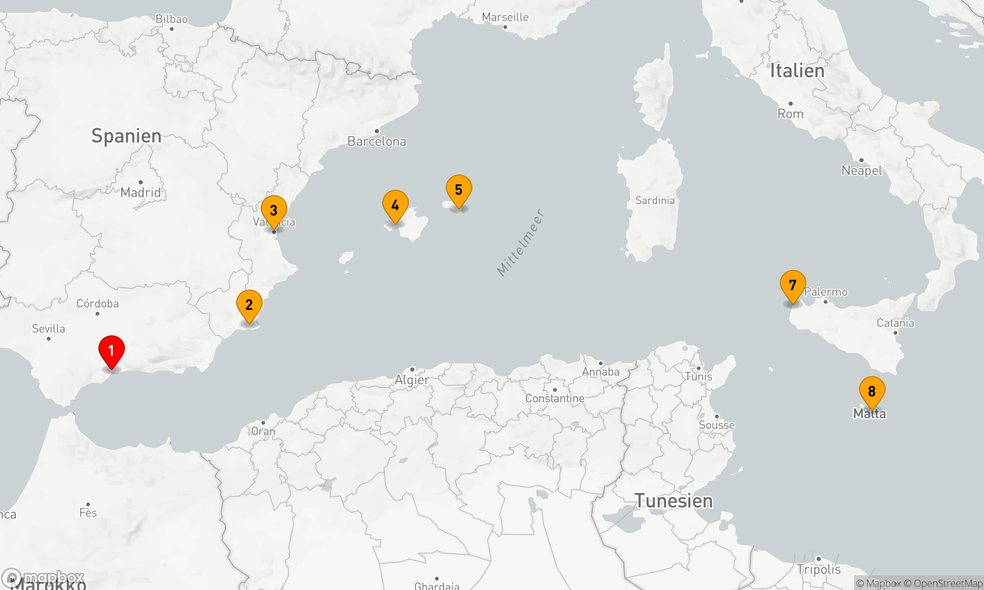 Route 7 Nächte - Küsten der Iberischen Halbinsel und Sizilien