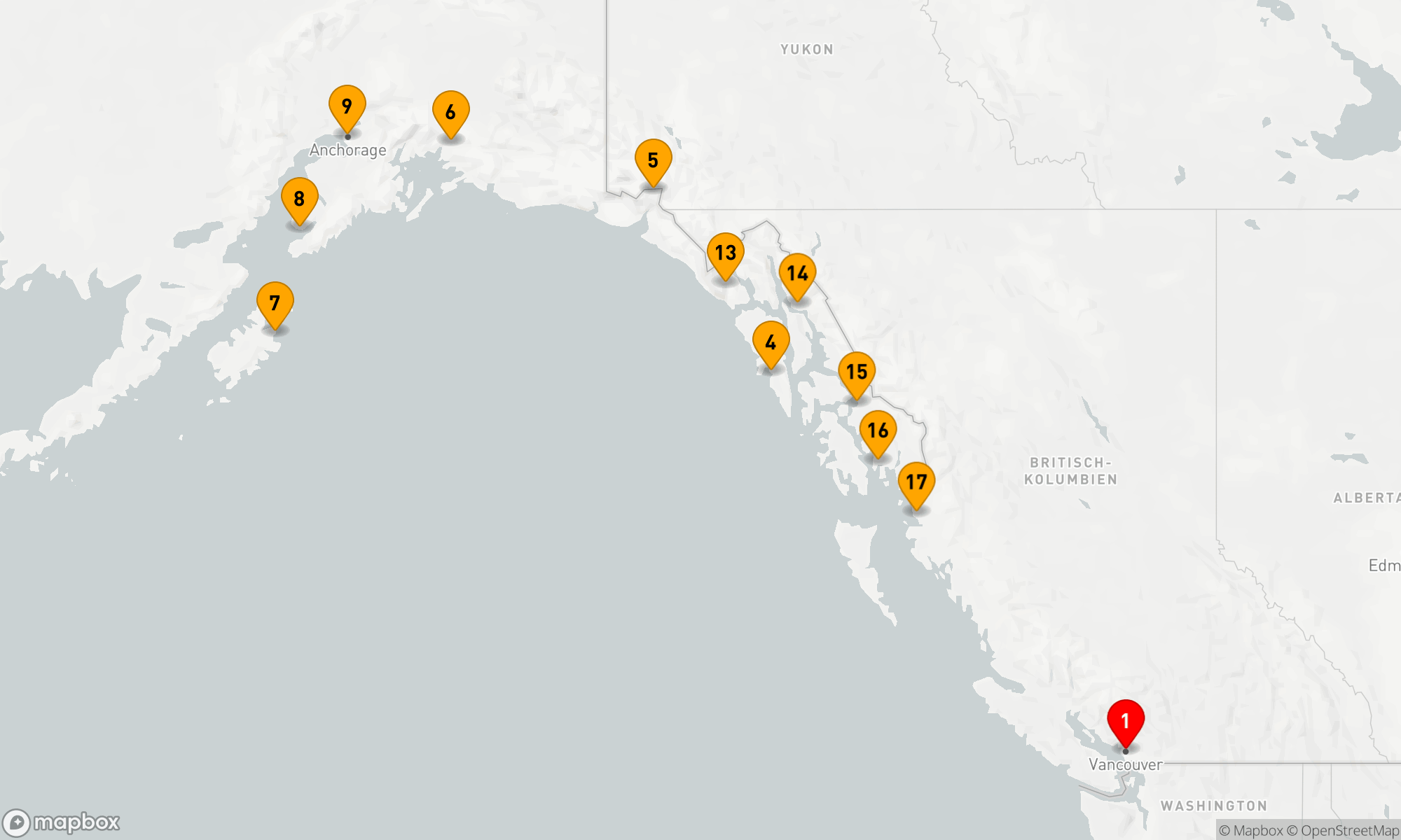 Route 18 Nächte - GREAT BEAR RAINFOREST UND ALASKA EXPLORER