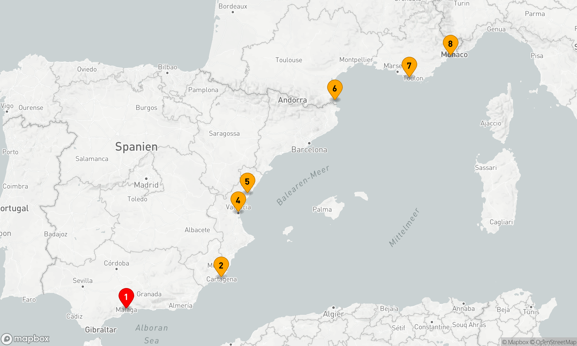 Route 7 Nächte - Mediterrane Träume: Von der Costa del Sol zur Côte d'Azur