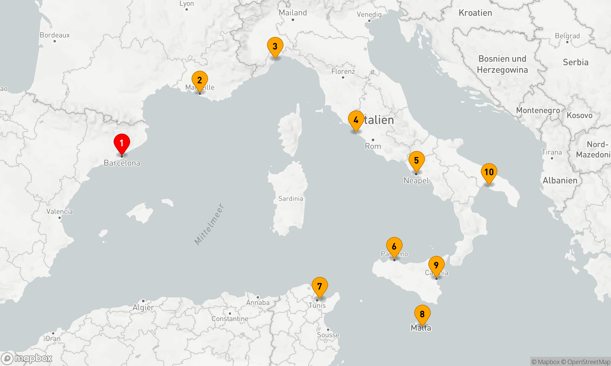 Route 9 Nächte - Mediterrane Entdeckungen: Von Katalonien zu Apulien