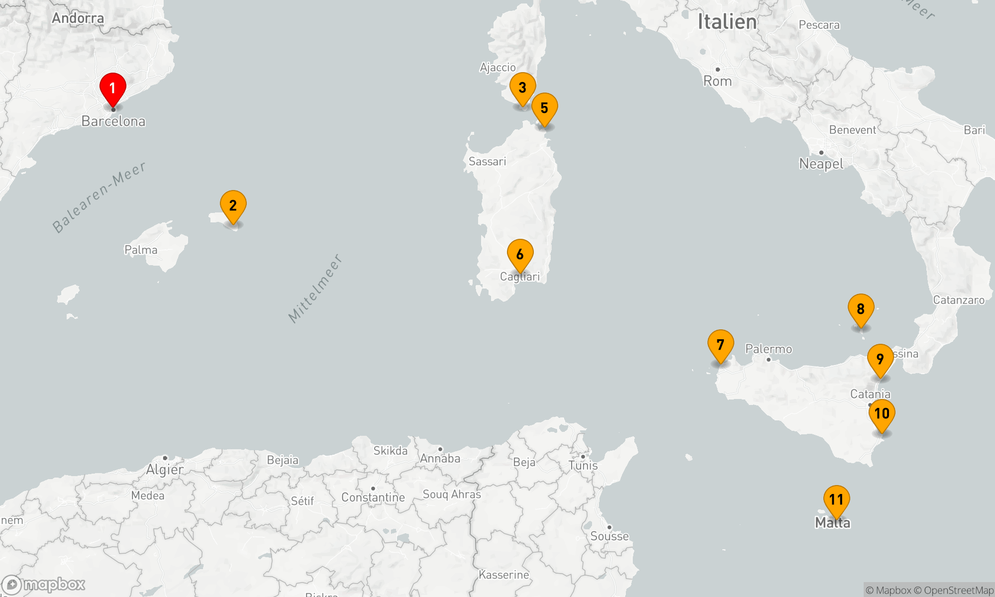 Route 10 Nächte - Inseln im Mittelmeer: Spanien bis Malta