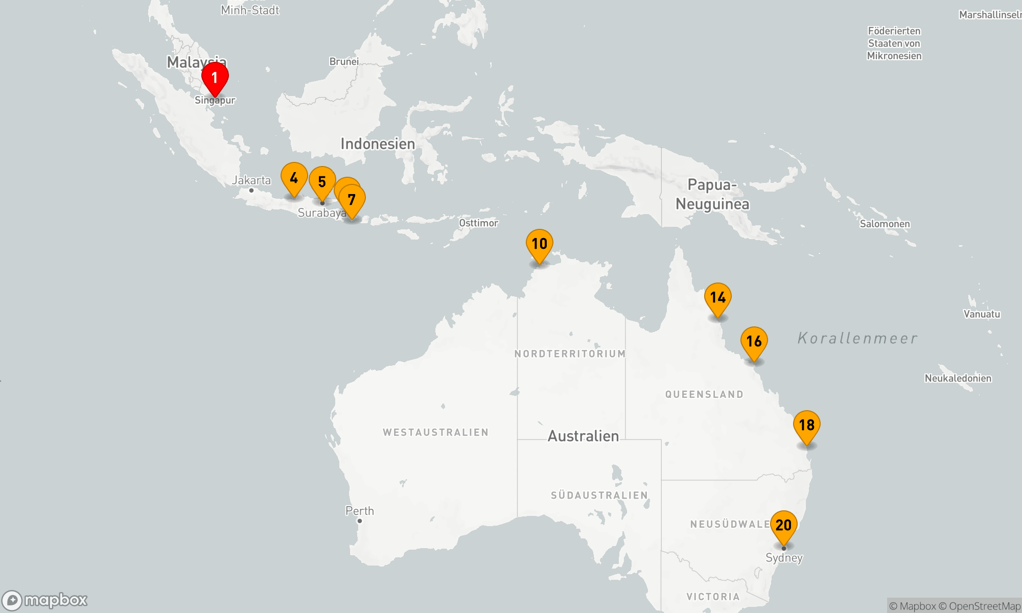 Route 20 Nächte - INDONESIEN & AUSTRALIEN KREUZFAHRT: SINGAPUR,  BALI & CAIRNS