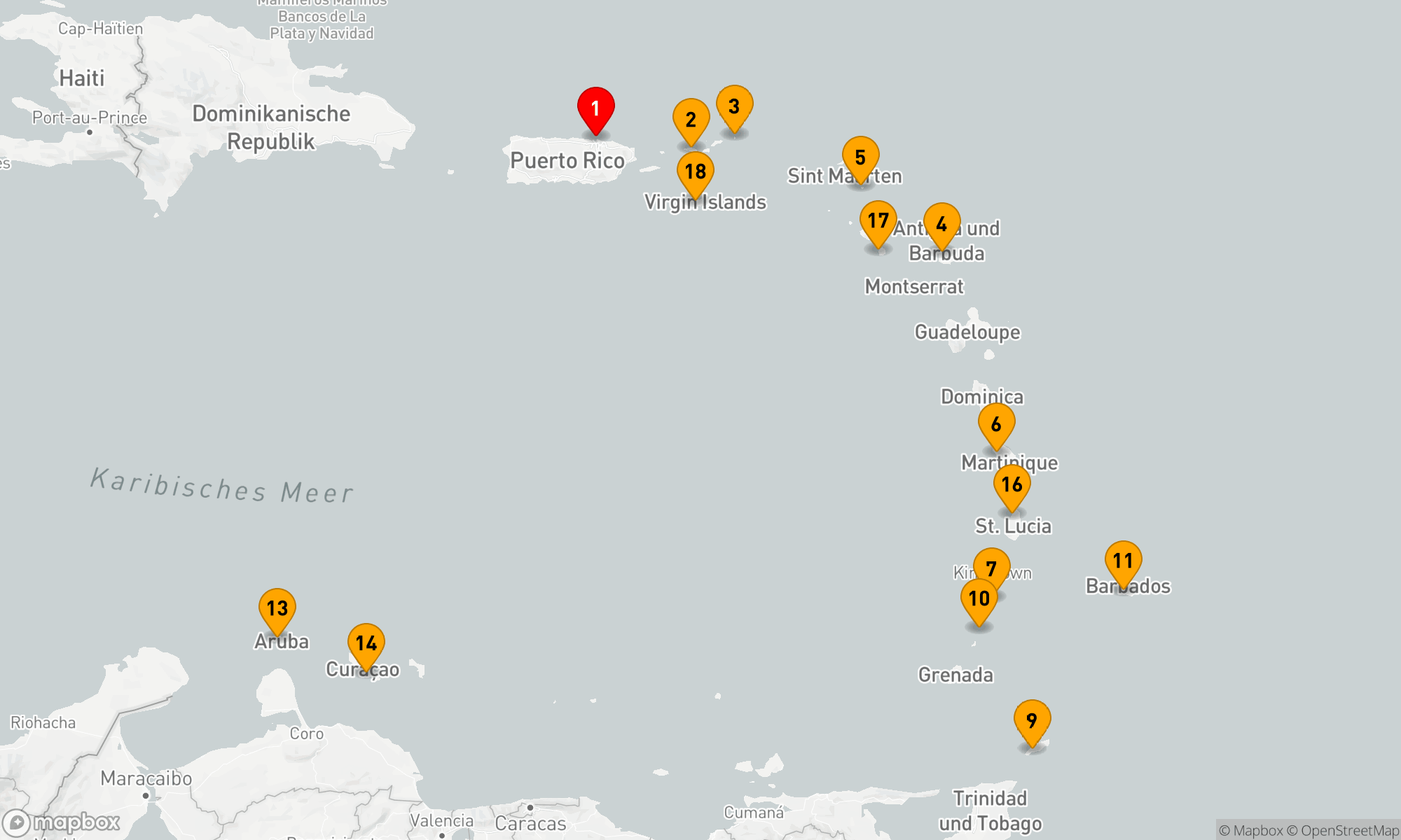 Route 18 Nächte - KARIBIK-URLAUBSKREUZFAHRT: SAN JUAN,  ST. BARTS & CURACAO
