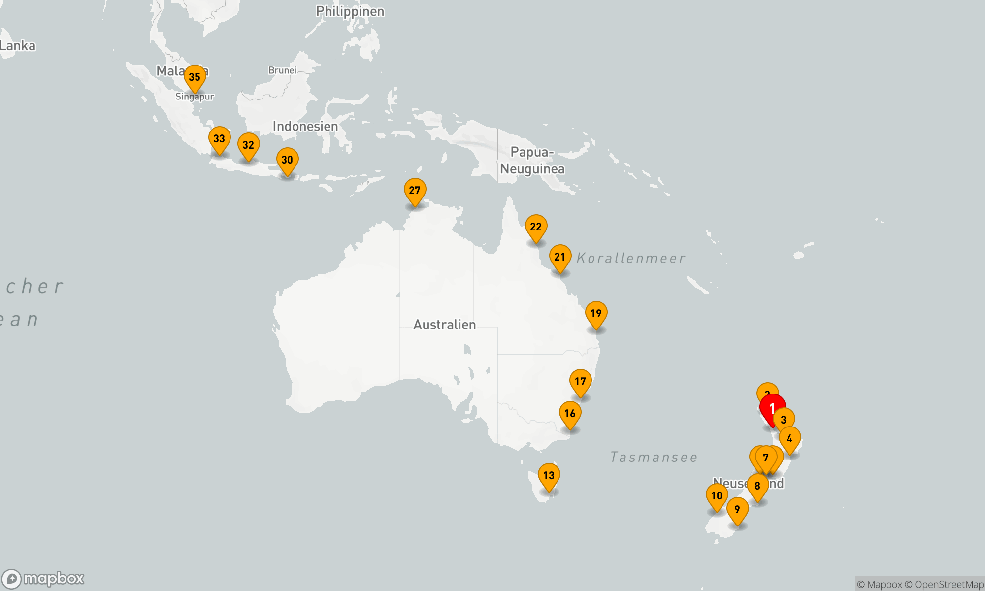 Route 35 Nächte - NEUSEELAND - SINGAPUR GROSSE REISE