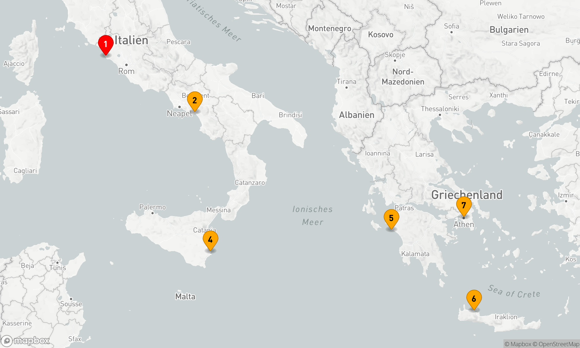 Route 7 Nächte - KREUZFAHRT ITALIEN & GRIECHENLAND: AMALFIKÜSTE,  SIRACUSA & OLYMPIA