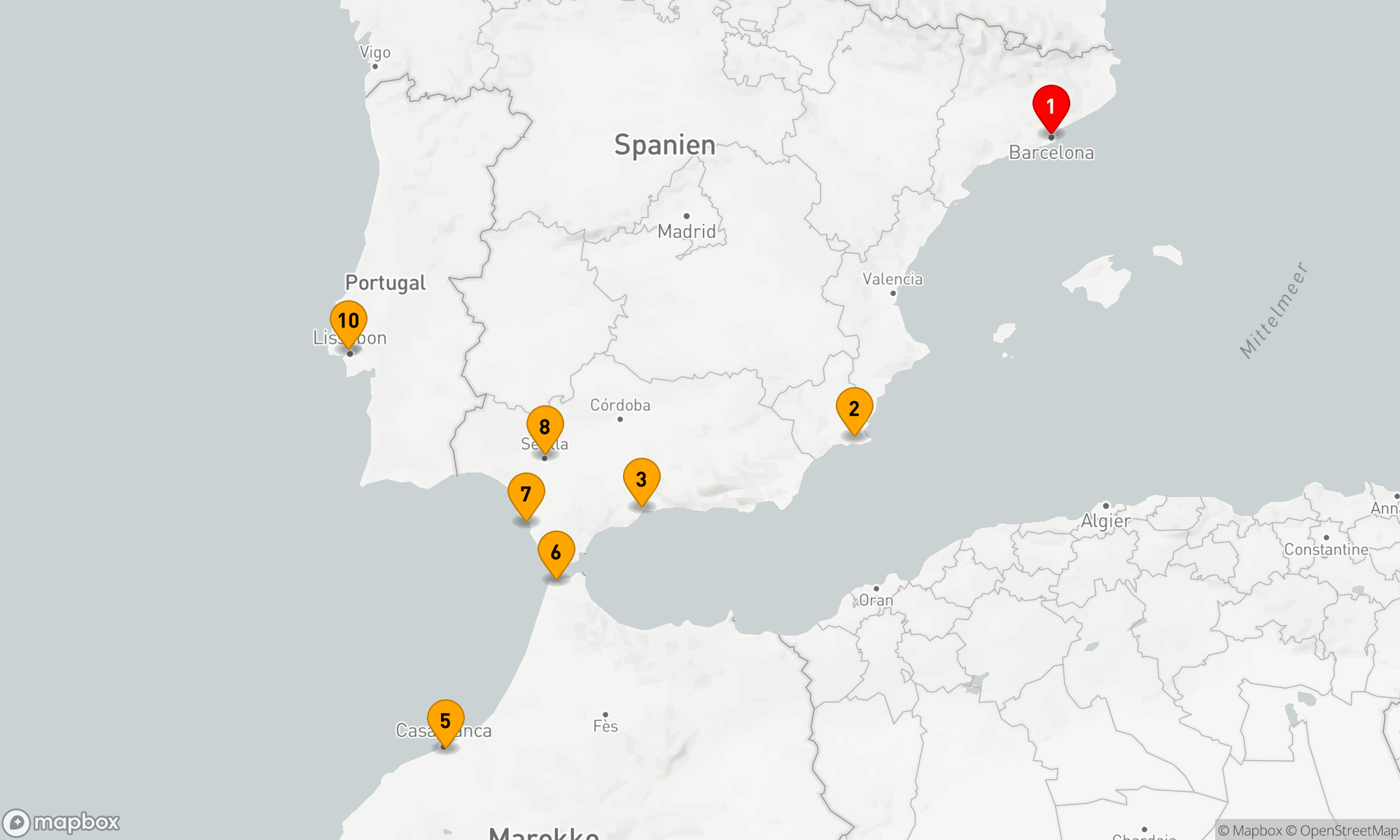 Route 10 Nächte - KREUZFAHRT ZU SILVESTER: CASABLANCA,  CADIZ & SEVILLA