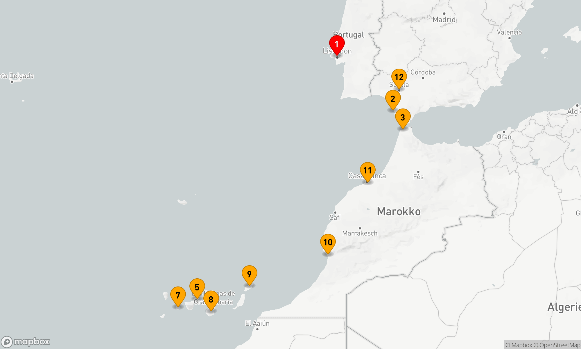 Route 14 Nächte - KREUZFAHRT DURCH PORTUGAL,  SPANIEN UND MAROKKO: TENERIFFA,  SEVILLA & LIBANON