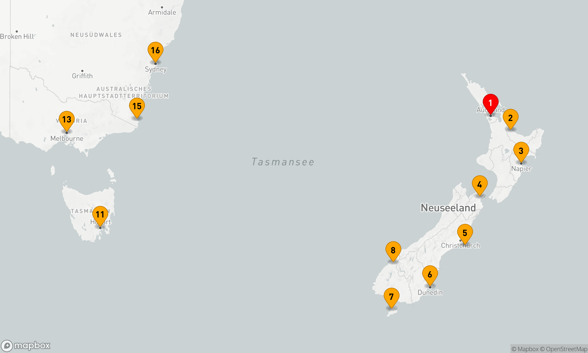 Route 15 Nächte - NEUSEELAND & AUSTRALIEN KREUZFAHRT: AUCKLAND,  HOBART & SYDNEY