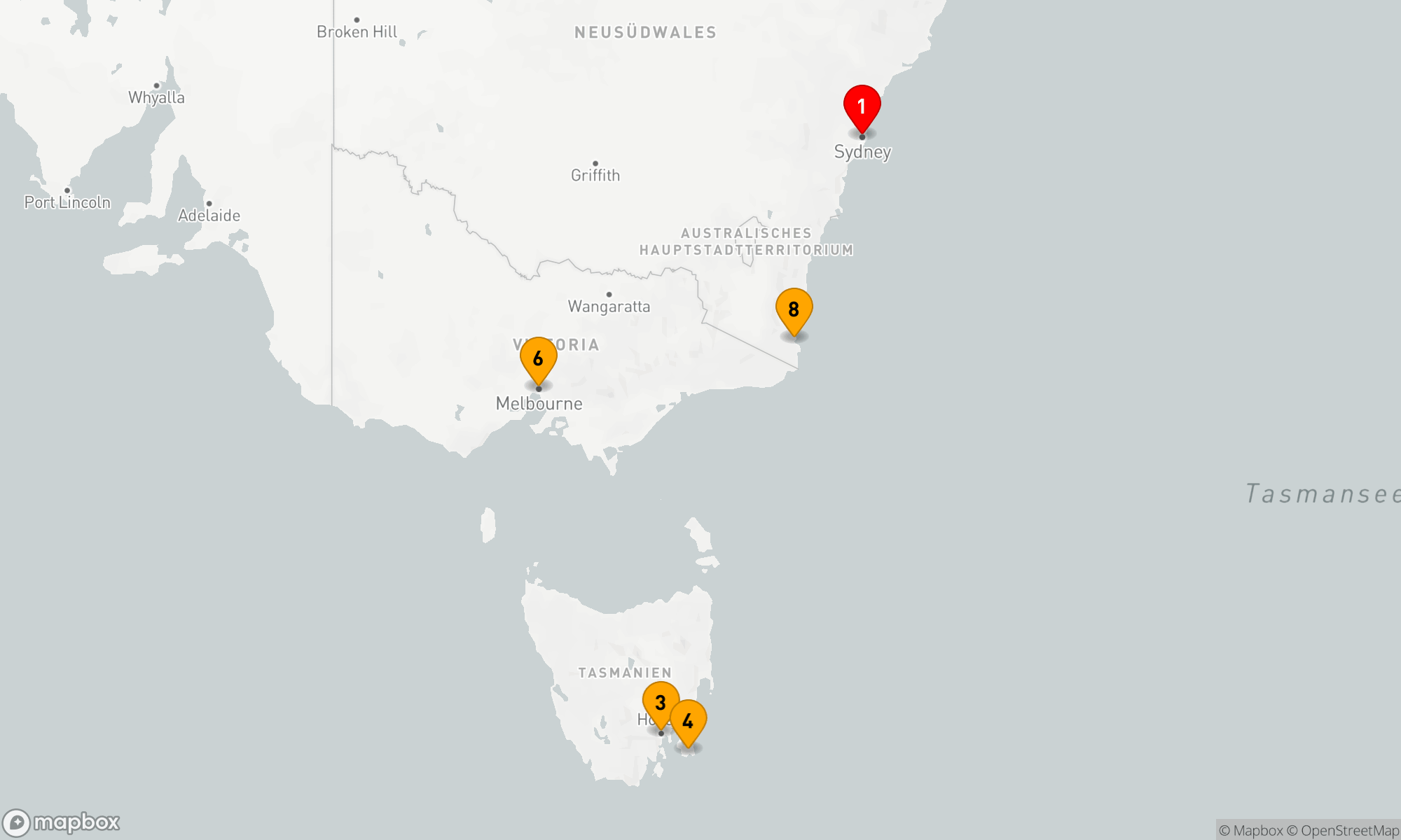 Route 8 Nächte - Tasmanien