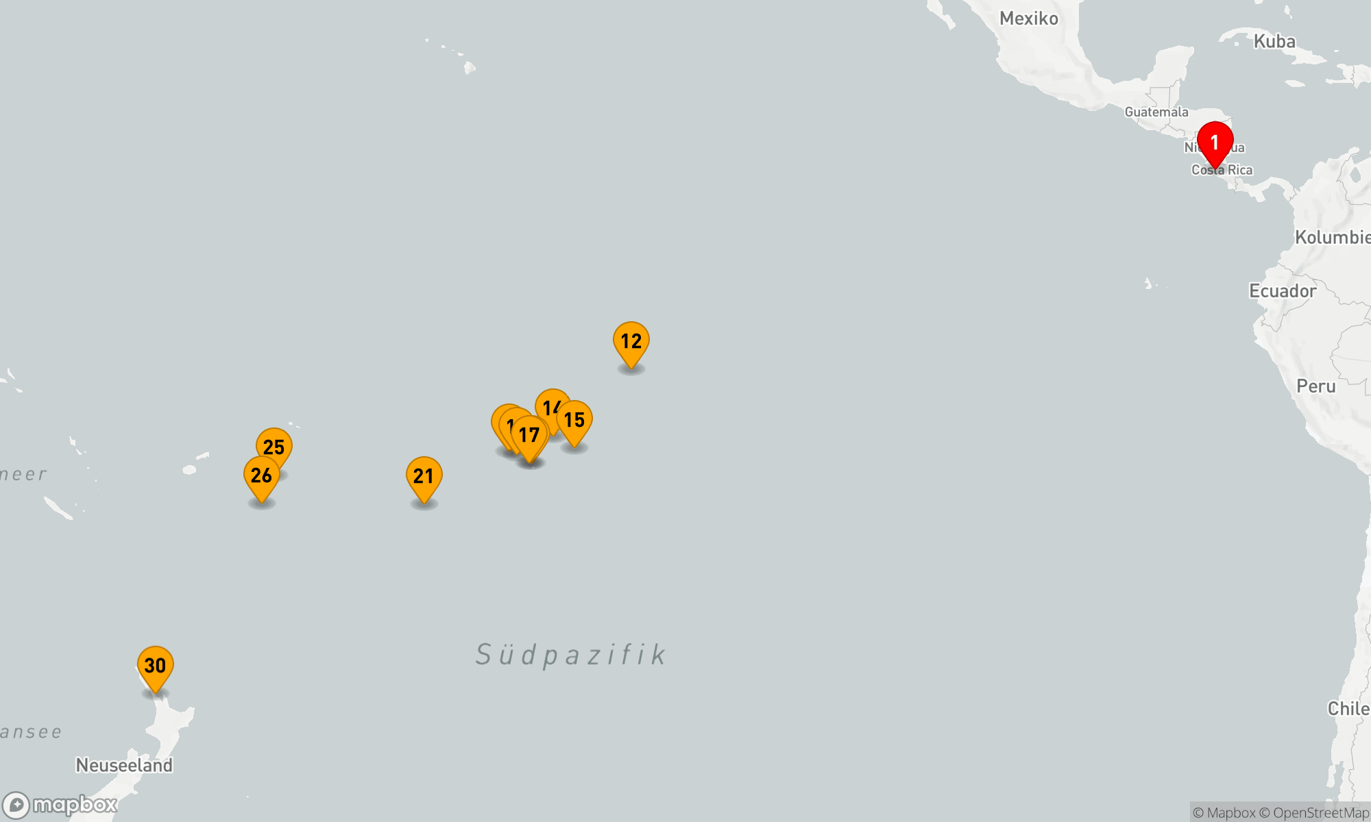 Route 30 Nächte - Von Costa Rica nach Neuseeland