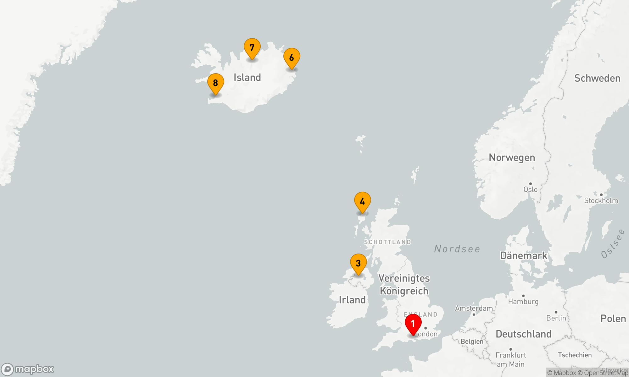 Route 8 Nächte - Nordische Entdeckungsreise: Von der britischen Küste bis ins Herz Islands