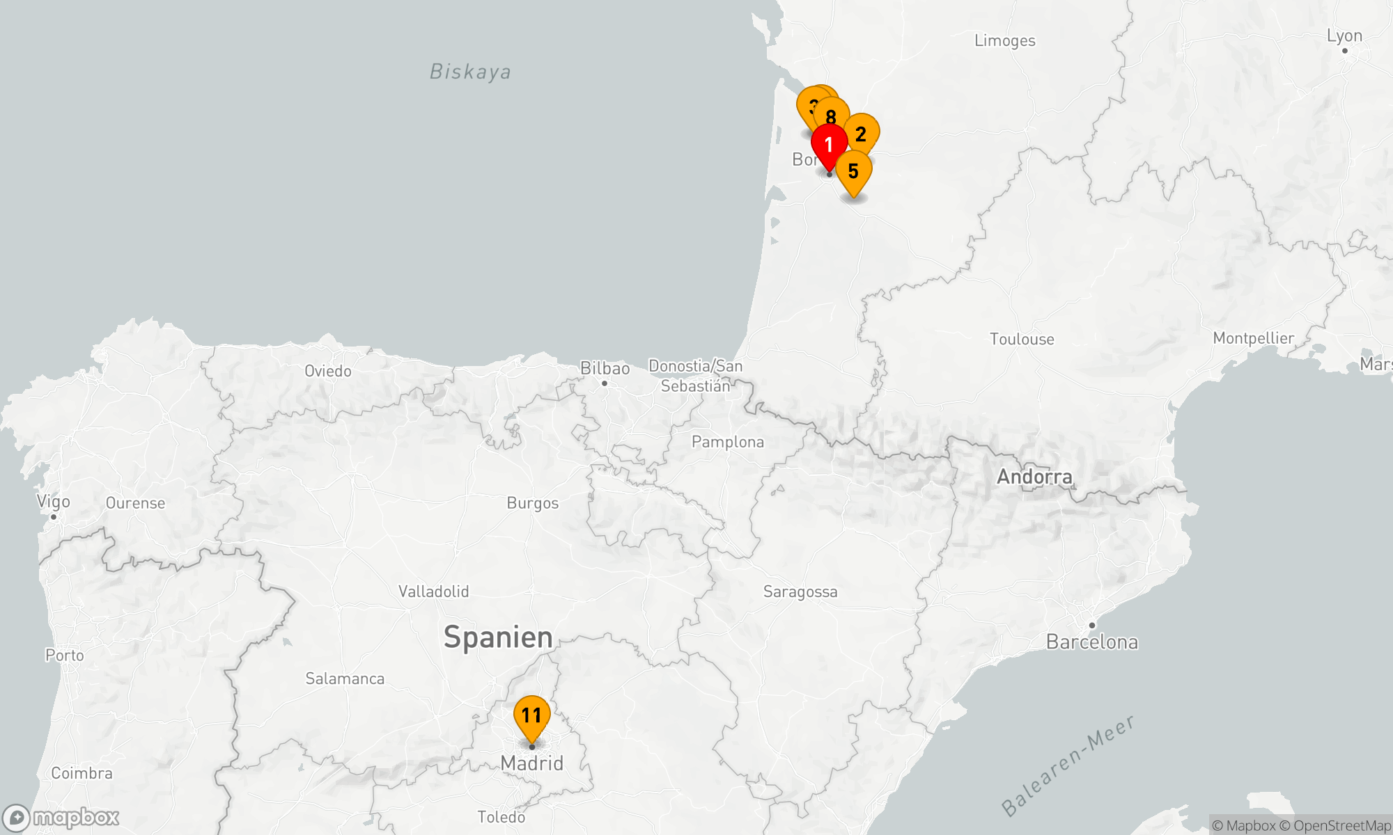 Route 13 Nächte - Schönes Bordeaux mit Madrid