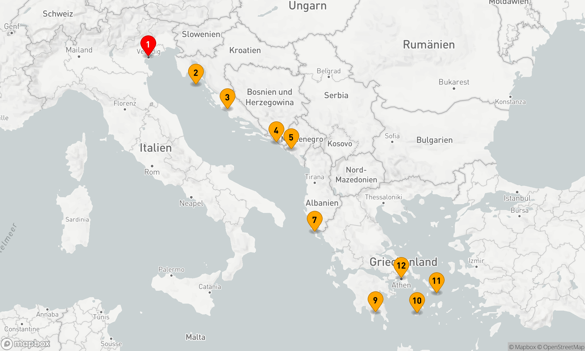 Route 11 Nächte - Griechenland,  Montenegro und Kroatien