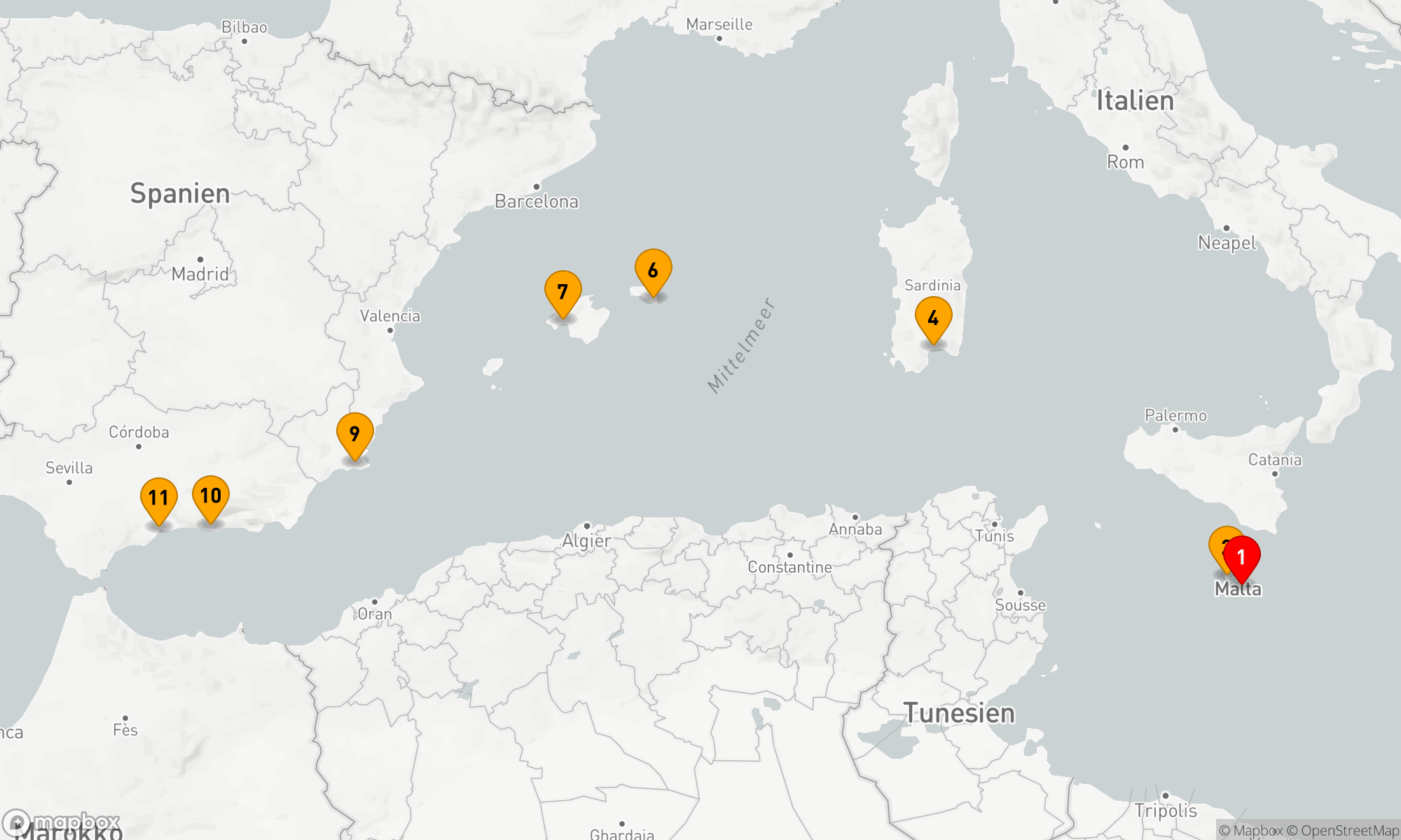 Route 10 Nächte - Malta,  Balearen und Spanien