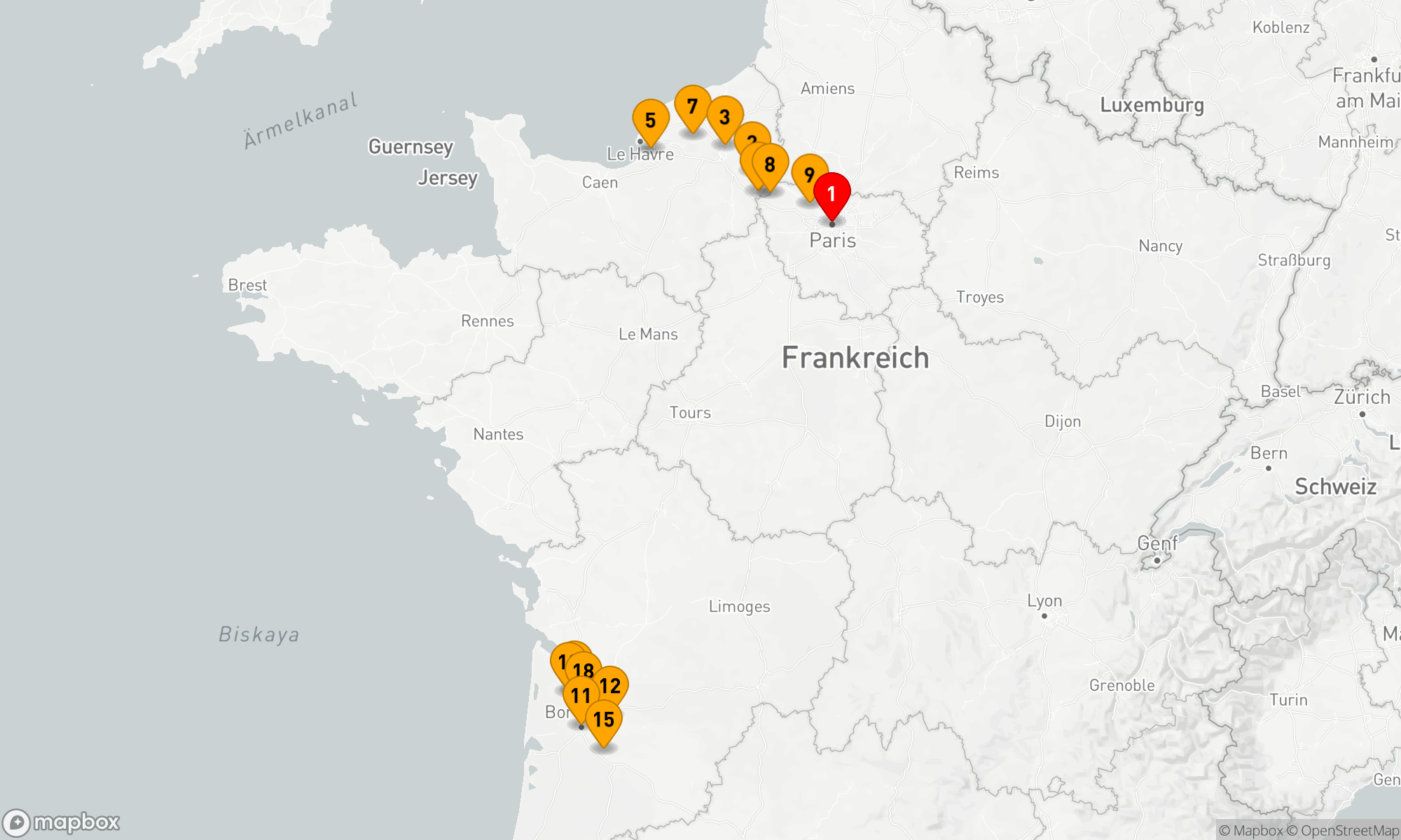 Route 20 Nächte - Normandie & Edelsteine an der Seine & Schönes Bordeaux