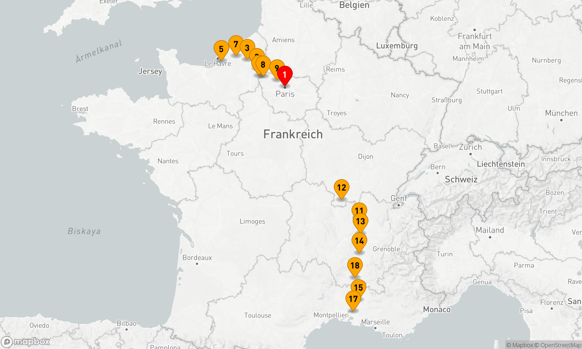 Route 20 Nächte - Normandie & Edelsteine an der Seine & Spektakulärer Süden Frankreichs