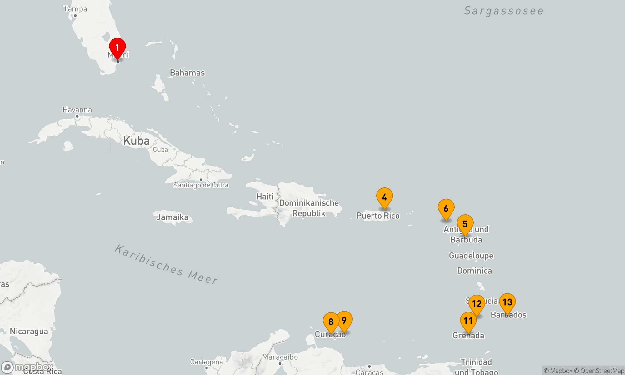 Route 12 Nächte - Karibische Inselzauber: Von Miami nach Barbados