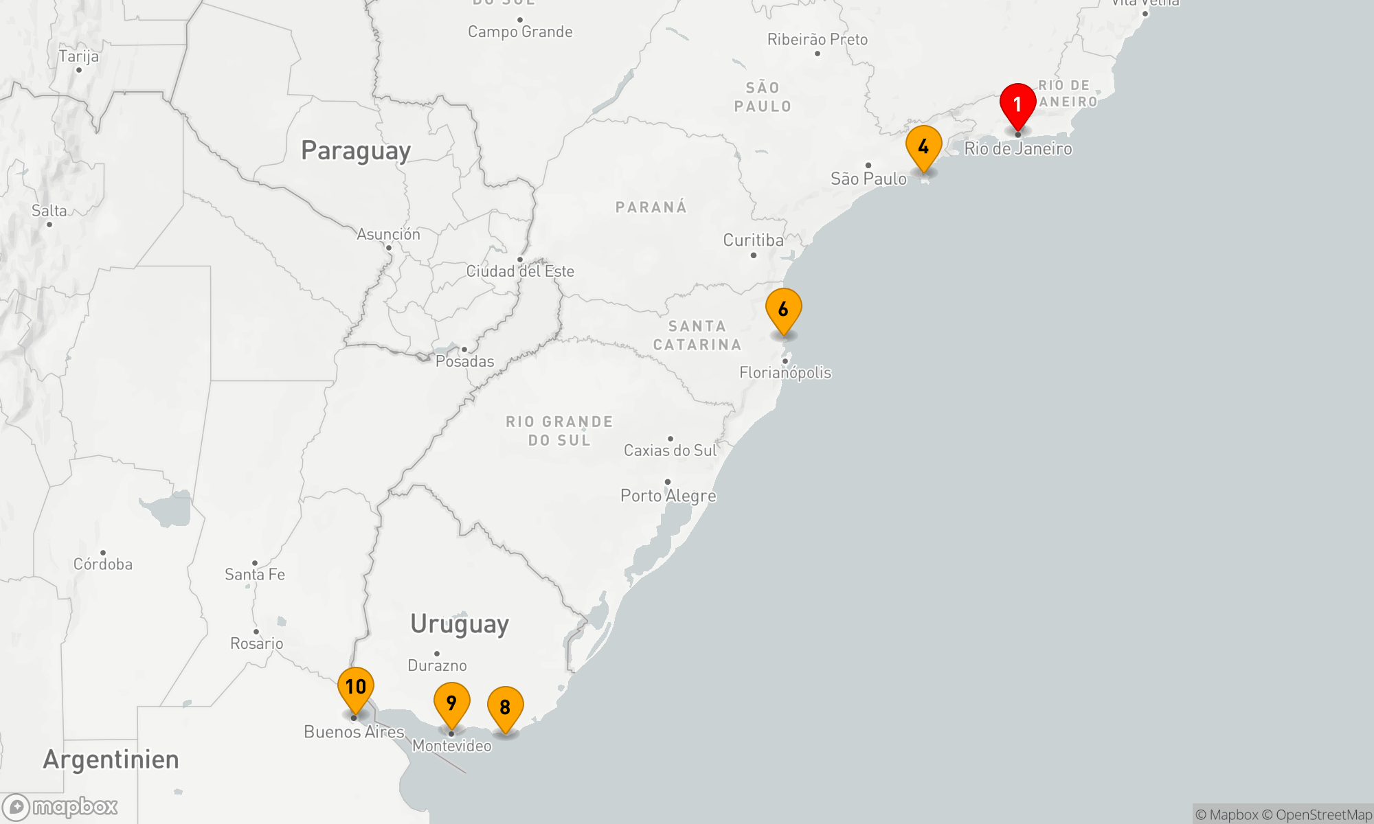 Route 10 Nächte - Südamerikanische Küstenzauber - Von Copacabana zum Tango