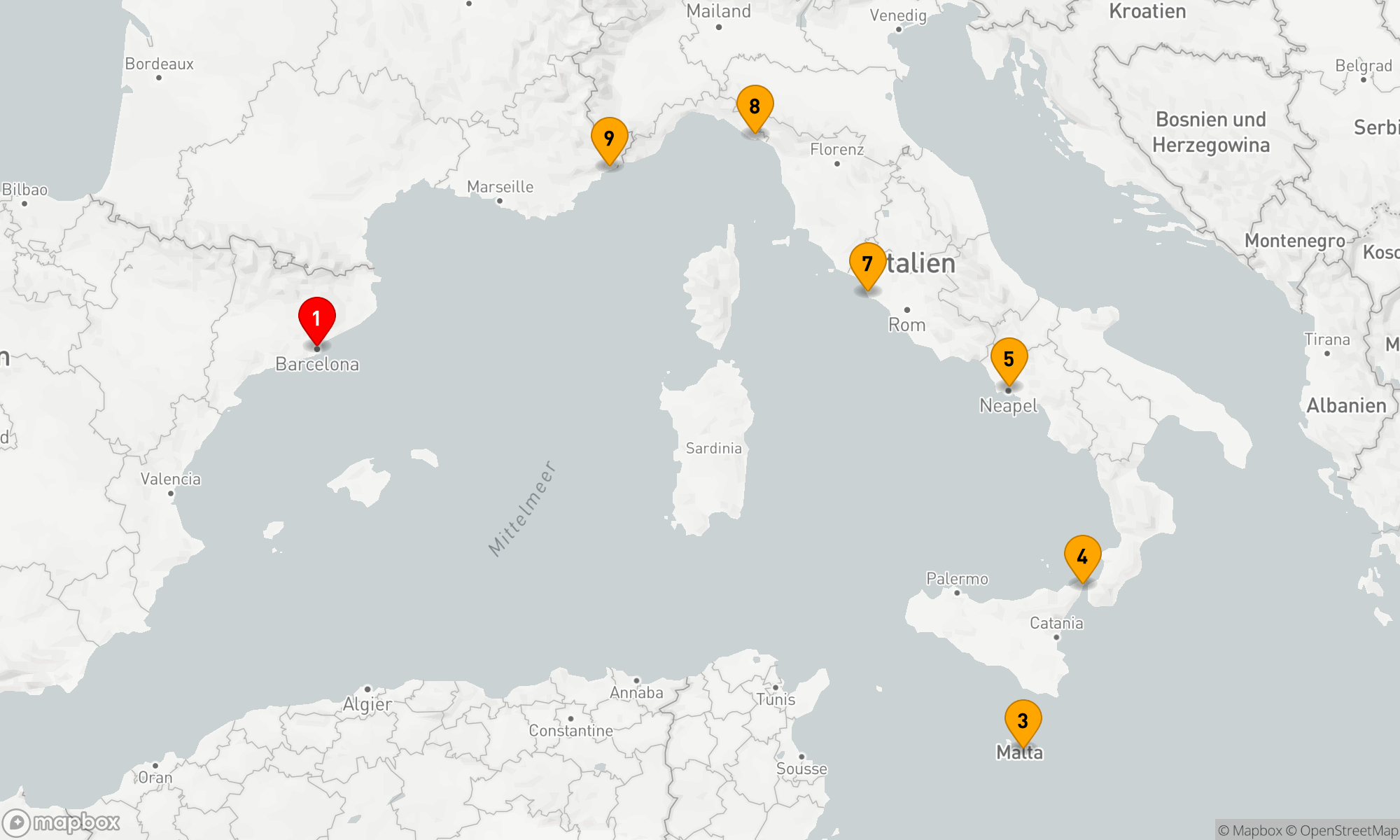 Route 10 Nächte - ITALIEN,  FRANKREICH & MALTA KREUZFAHRT