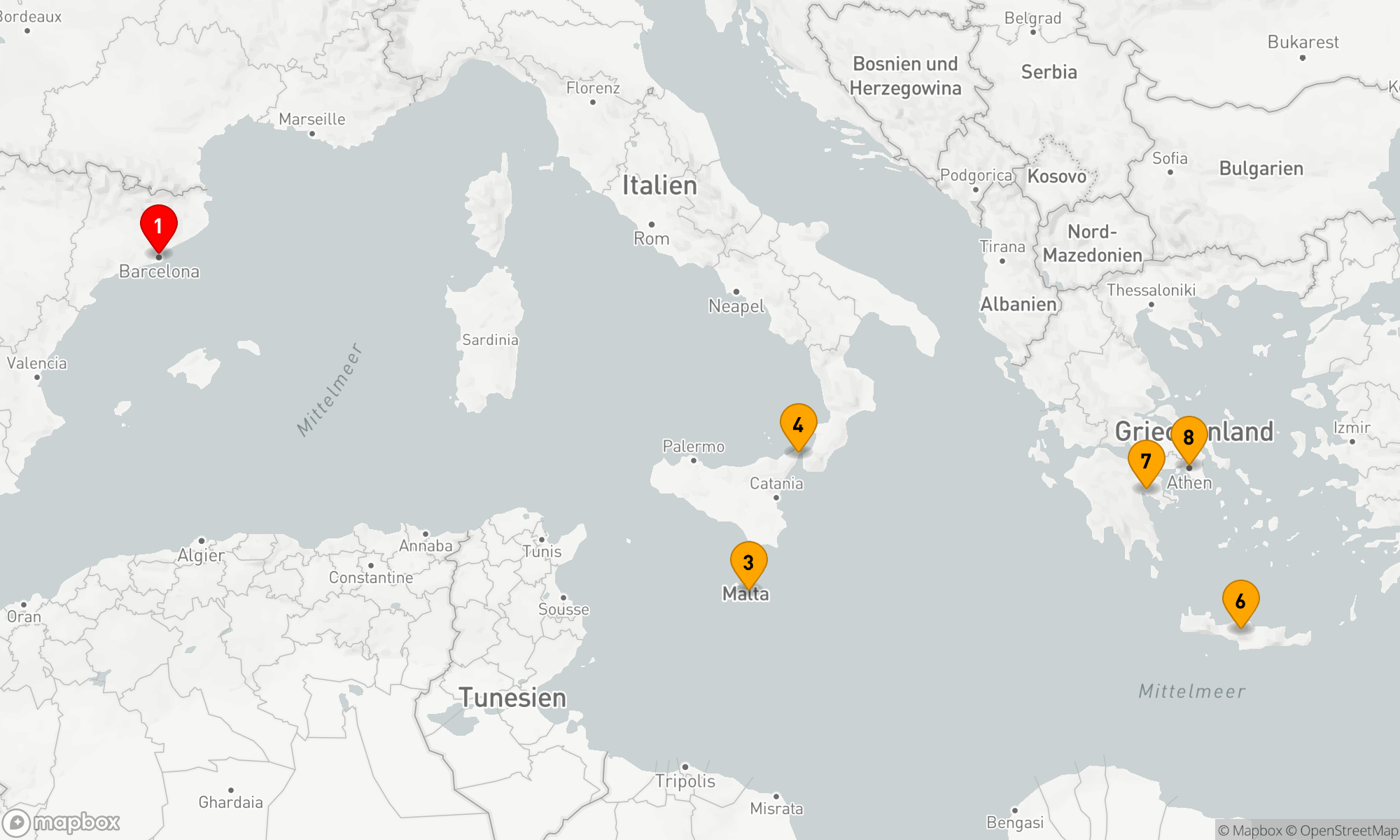 Route 7 Nächte - ITALIEN,  GRIECHENLAND & MALTA KREUZFAHRT