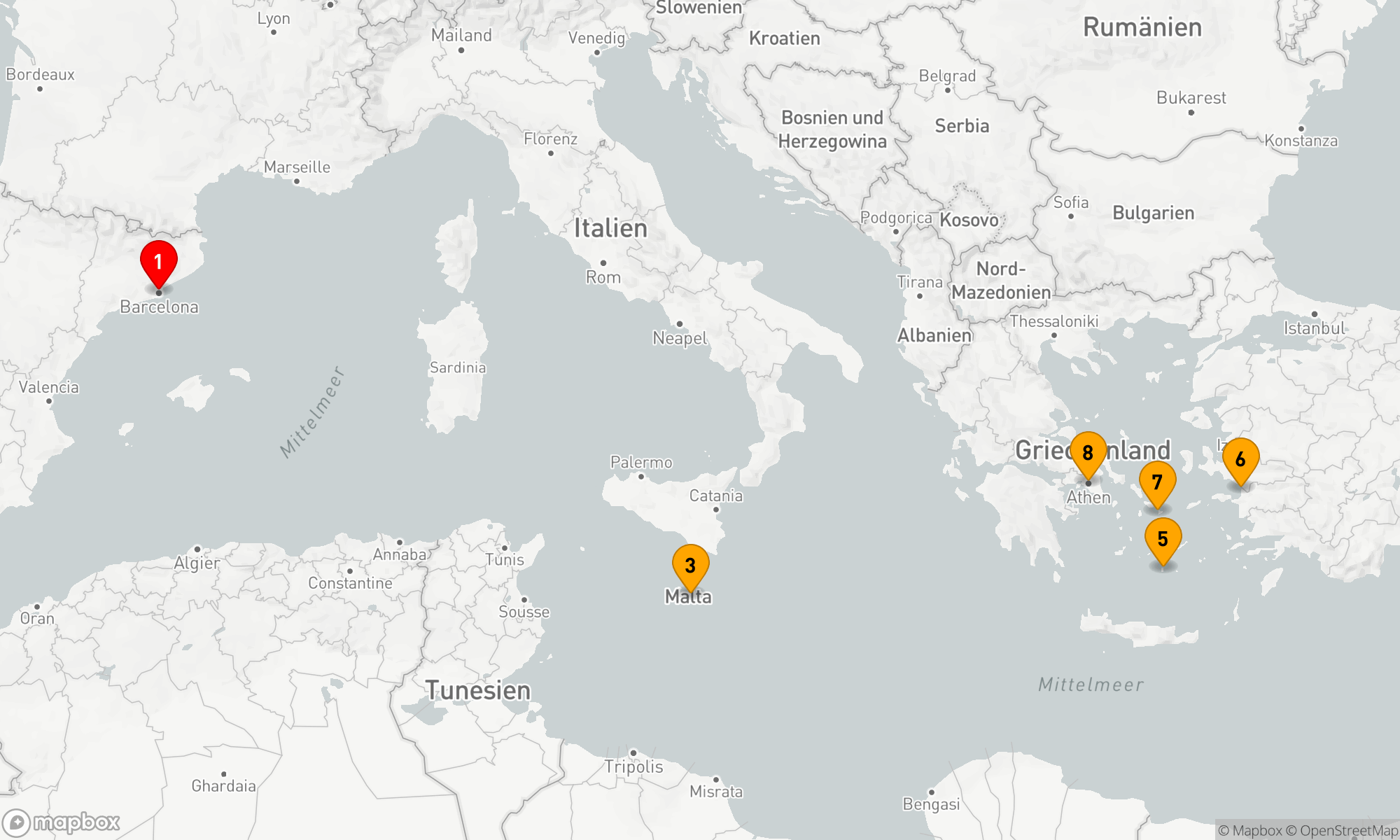 Route 7 Nächte - GRIECHENLAND,  MALTA & TÜRKEI KREUZFAHRT