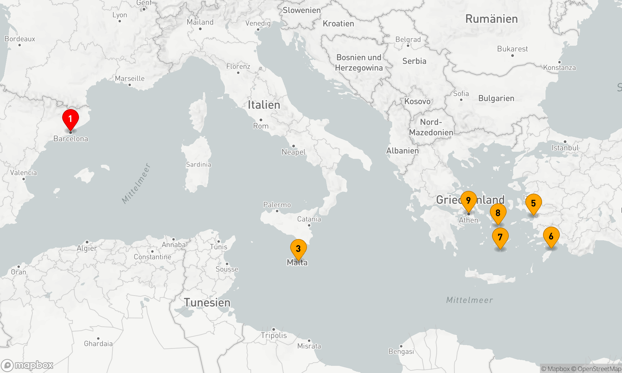 Route 8 Nächte - GRIECHENLAND,  MALTA & TÜRKEI KREUZFAHRT