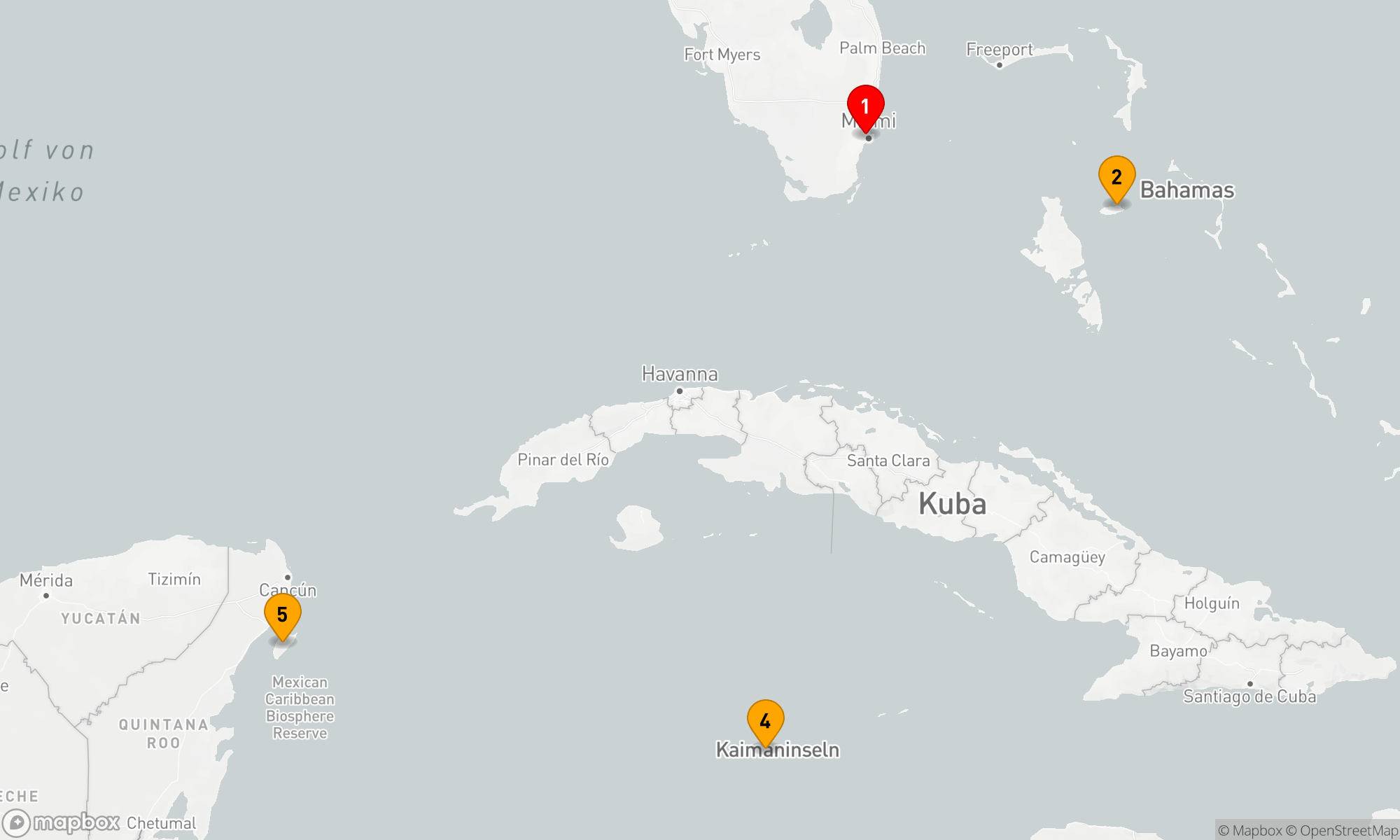 Route 6 Nächte - BAHAMAS,  MEXIKO & CAYMAN KREUZFAHRT