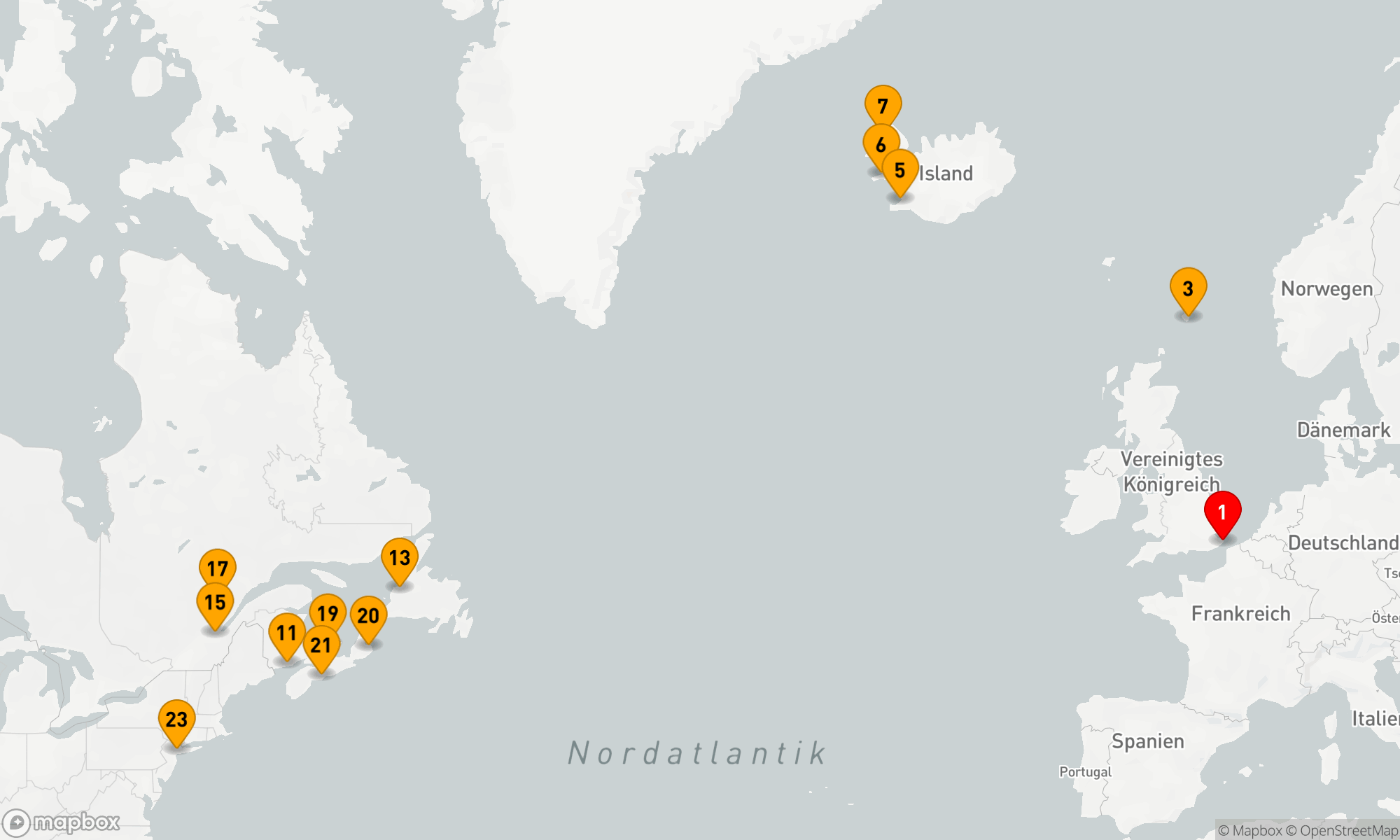Route 22 Nächte - Weltweite Kreuzfahrtstrecke - London (Dover) nach New York
