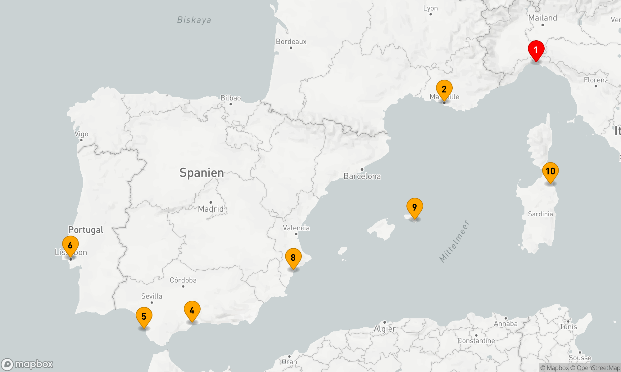 Route 10 Nächte - Mediterrane Entdeckungsreise: Von Genua nach Lissabon und zurück