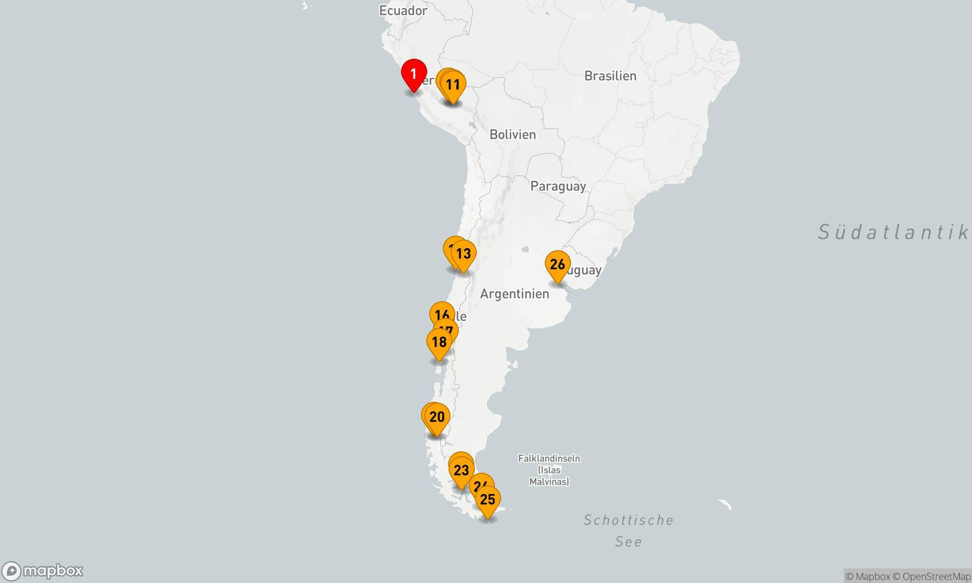 Route 25 Nächte - Peru,  Amazonas & die chilenischen Fjorde Expedition - Kreuzfahrt & Landreise