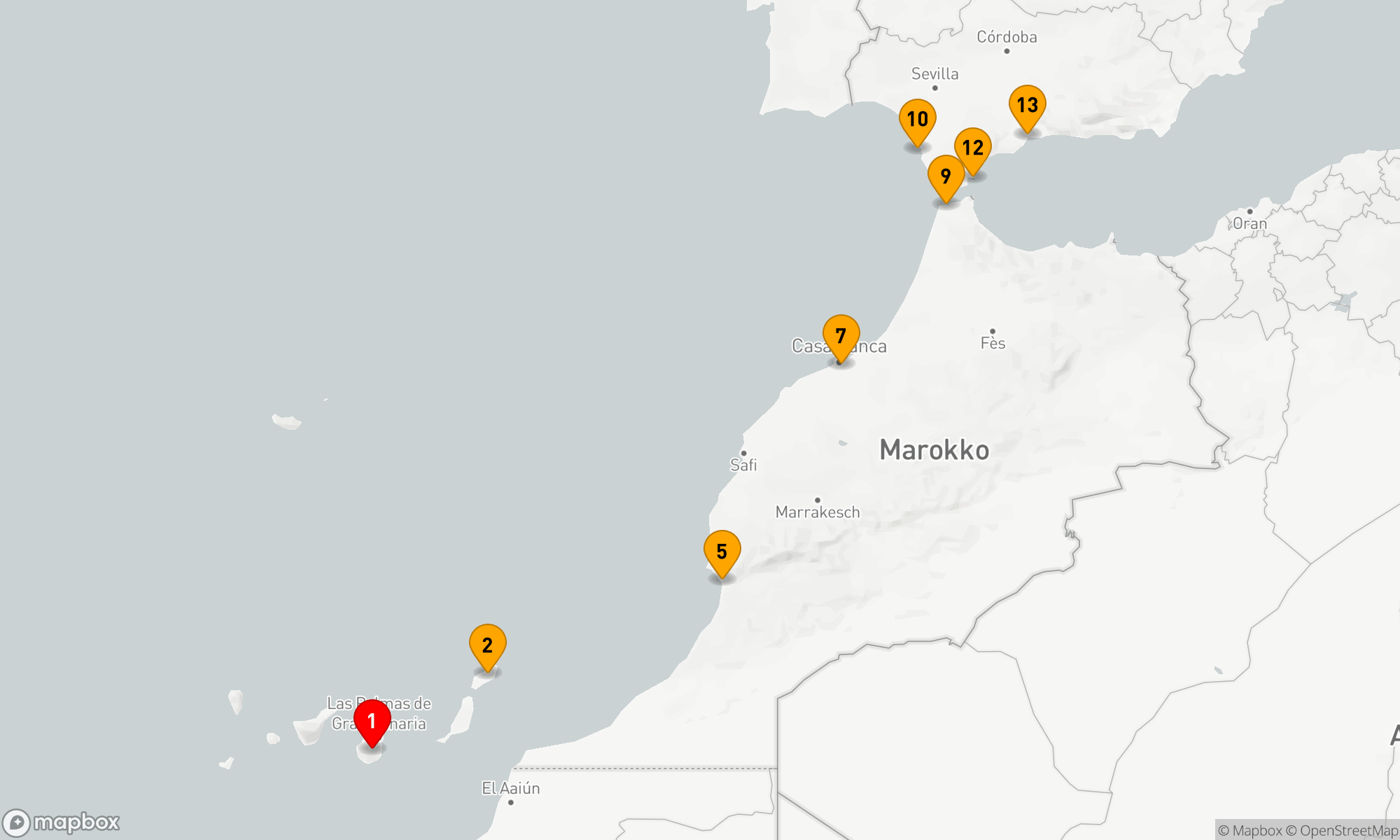 Route 12 Nächte - Von den Kanaren zur Küste Andalusiens: Eine Reise voller Entdeckungen.